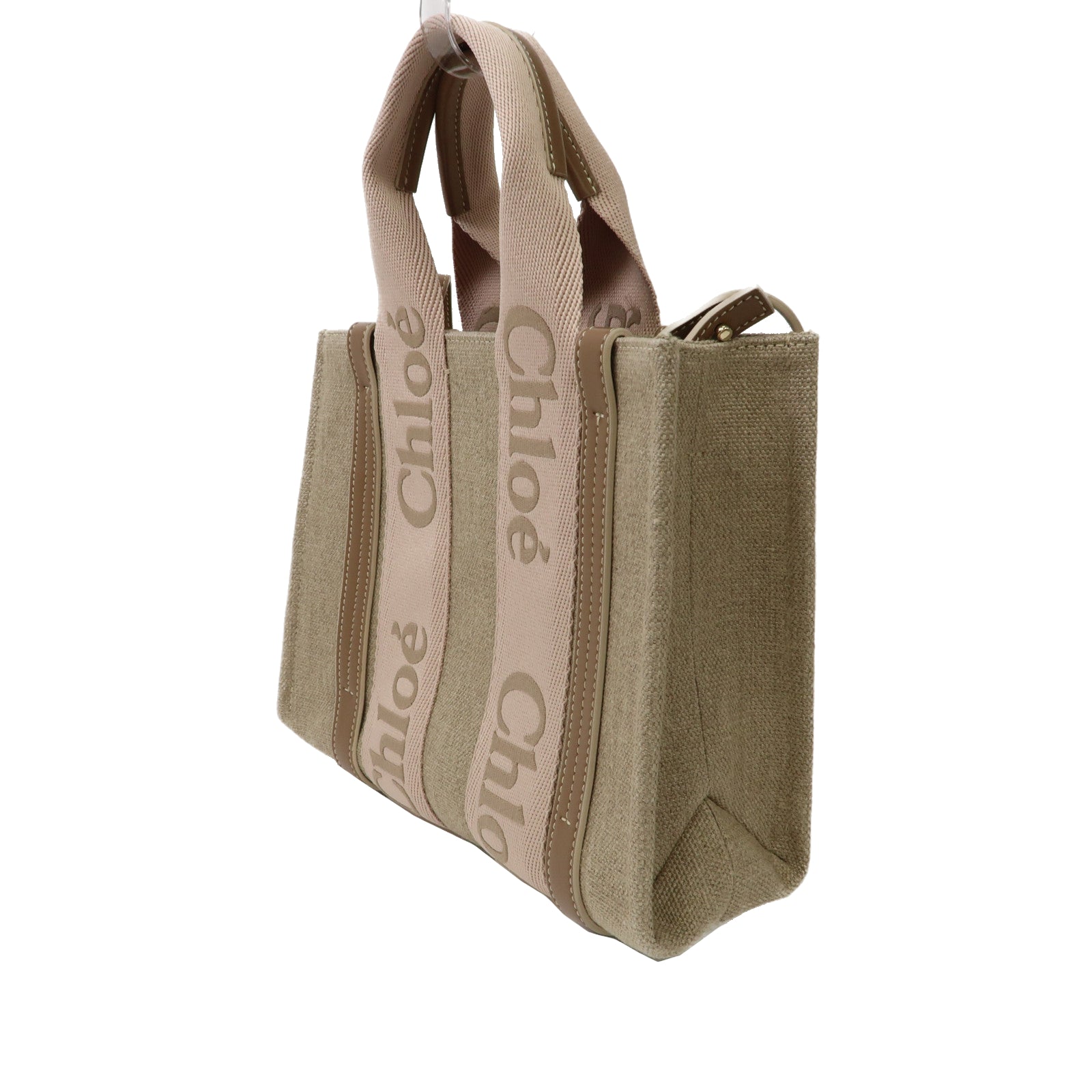 Chloe 帆布Small Woody Tote Bag金扣手挽肩背兩用袋啡色/粉紅色