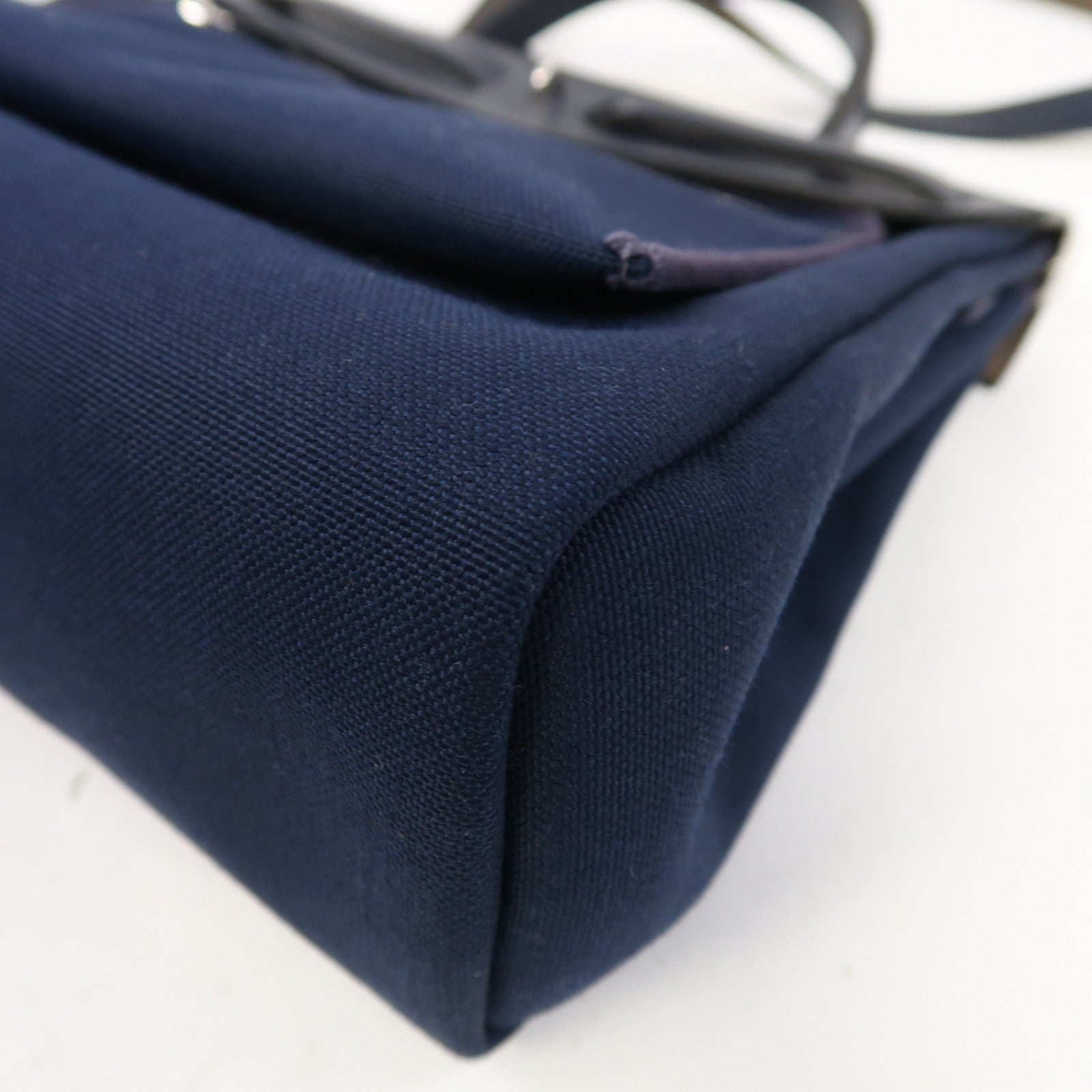 HERMES 帆布Herbag PM銀扣手挽肩背兩用袋藍色