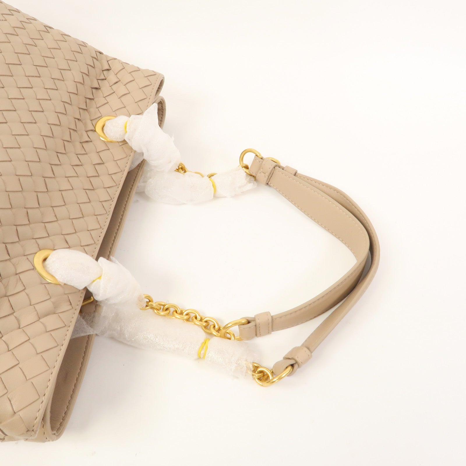 BOTTEGA VENETA 織紋皮革Shoulder Bag金扣肩背袋米色