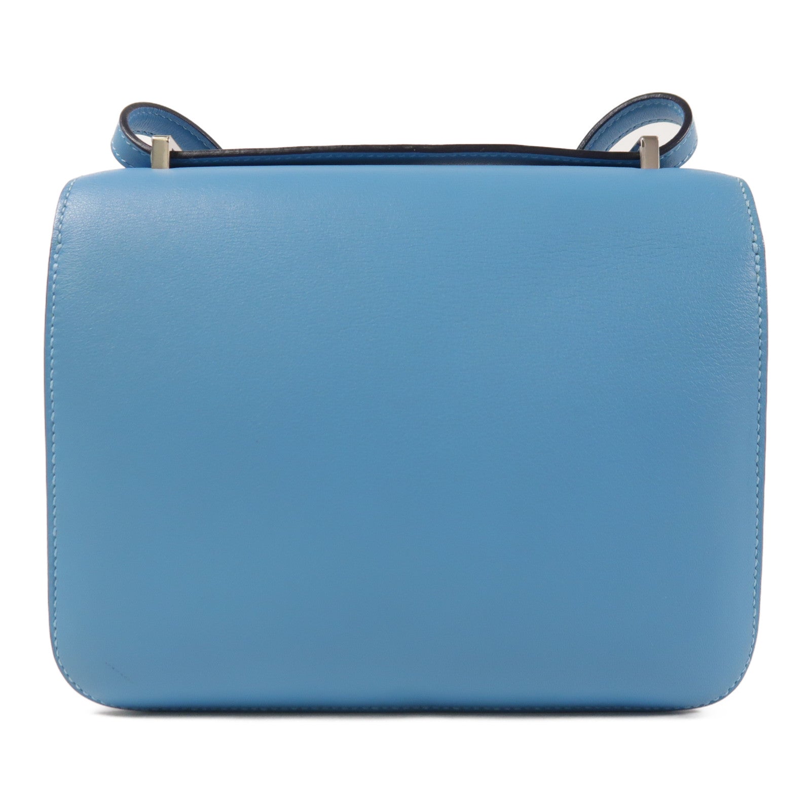 HERMES Swift皮革Constance Mini銀扣肩背袋Bleu du Nord