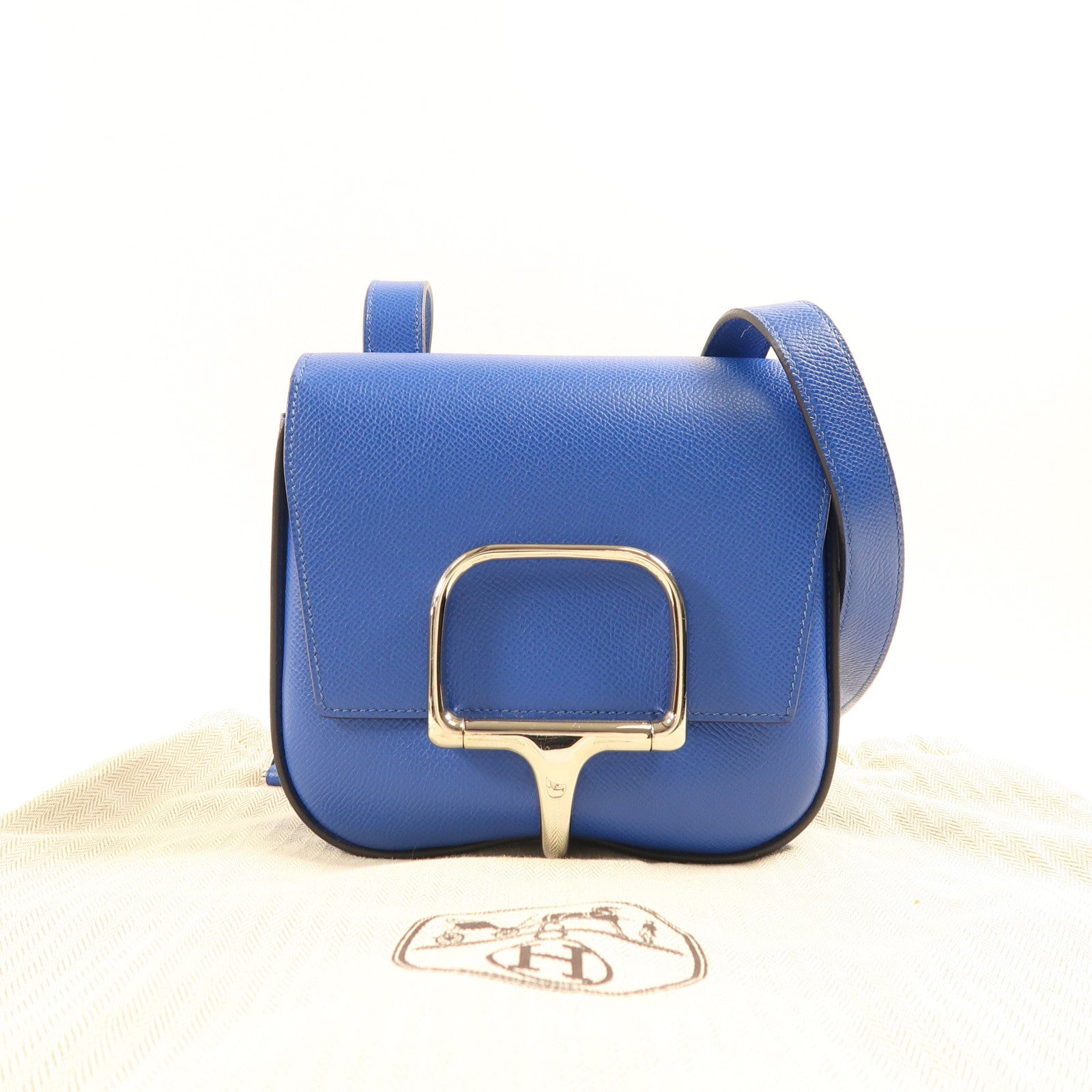 HERMES Epsom皮革Della Cavalleria Mini銀扣肩背袋Bleu Saphir