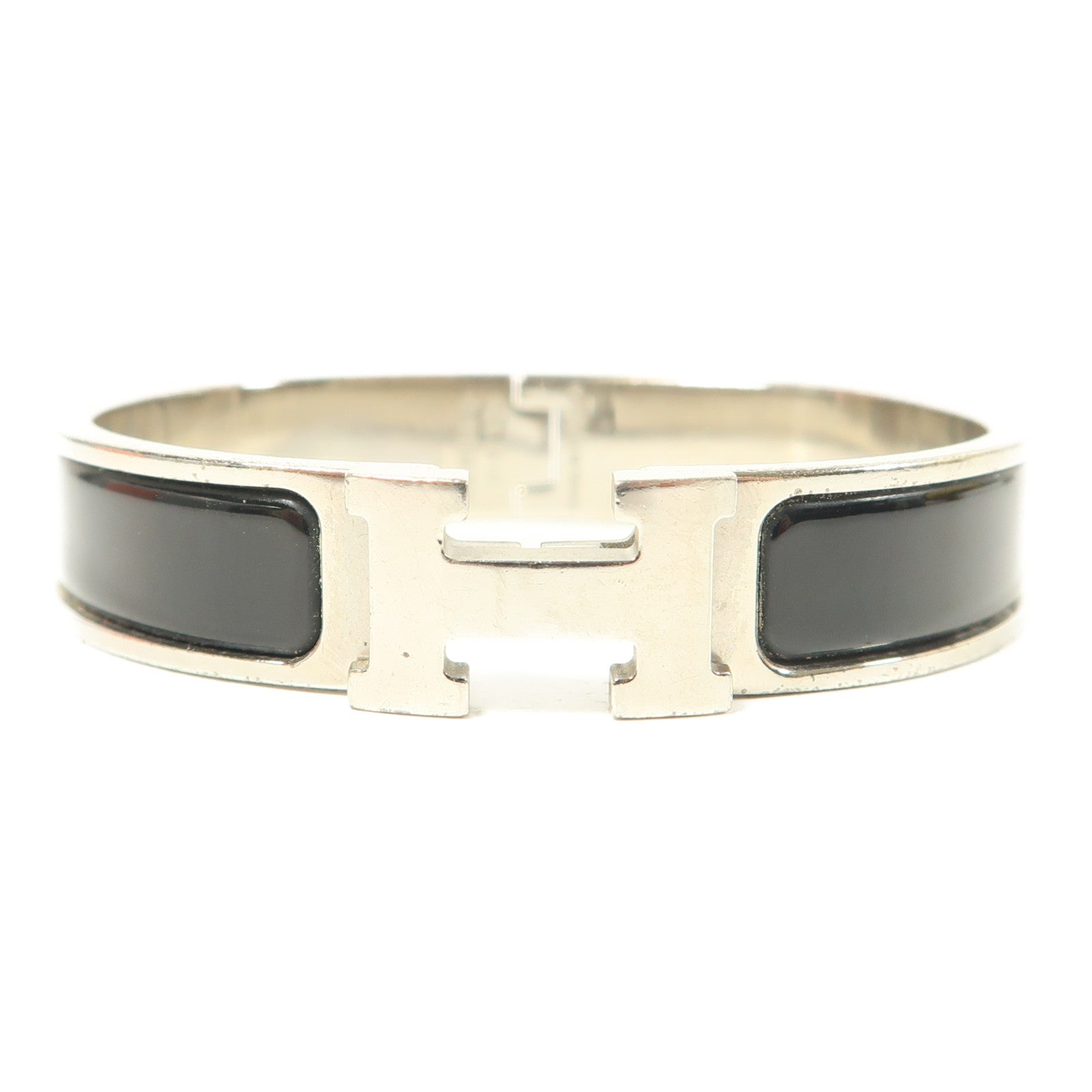 HERMES 金屬Clic H銀扣手鐲Noir