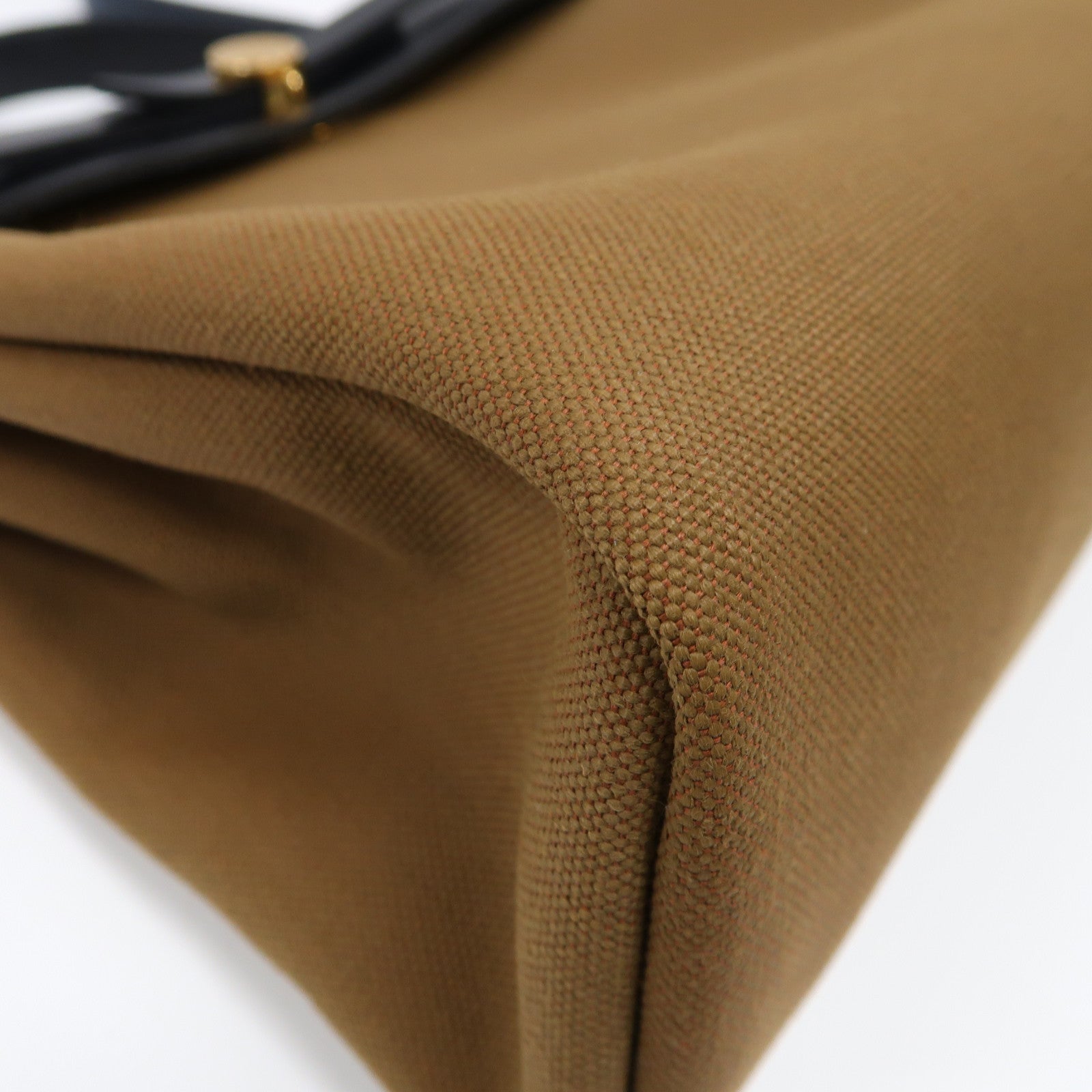 HERMES Toile Militaire帆布Herbag PM銀扣手挽肩背兩用袋粟子色/黑色