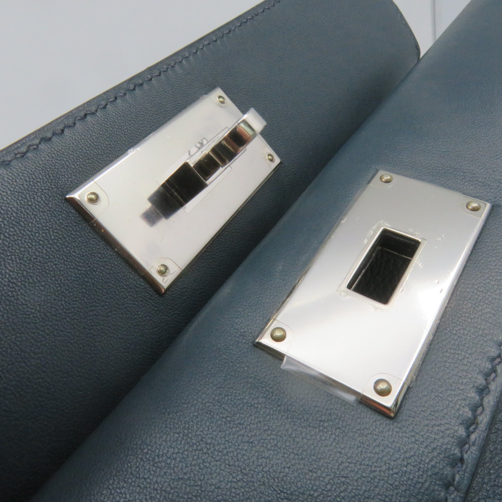 HERMES 【激減優惠】Swift皮革Tool Box 26 2Way Shoulder Bag銀扣手挽肩背兩用袋鴨子藍