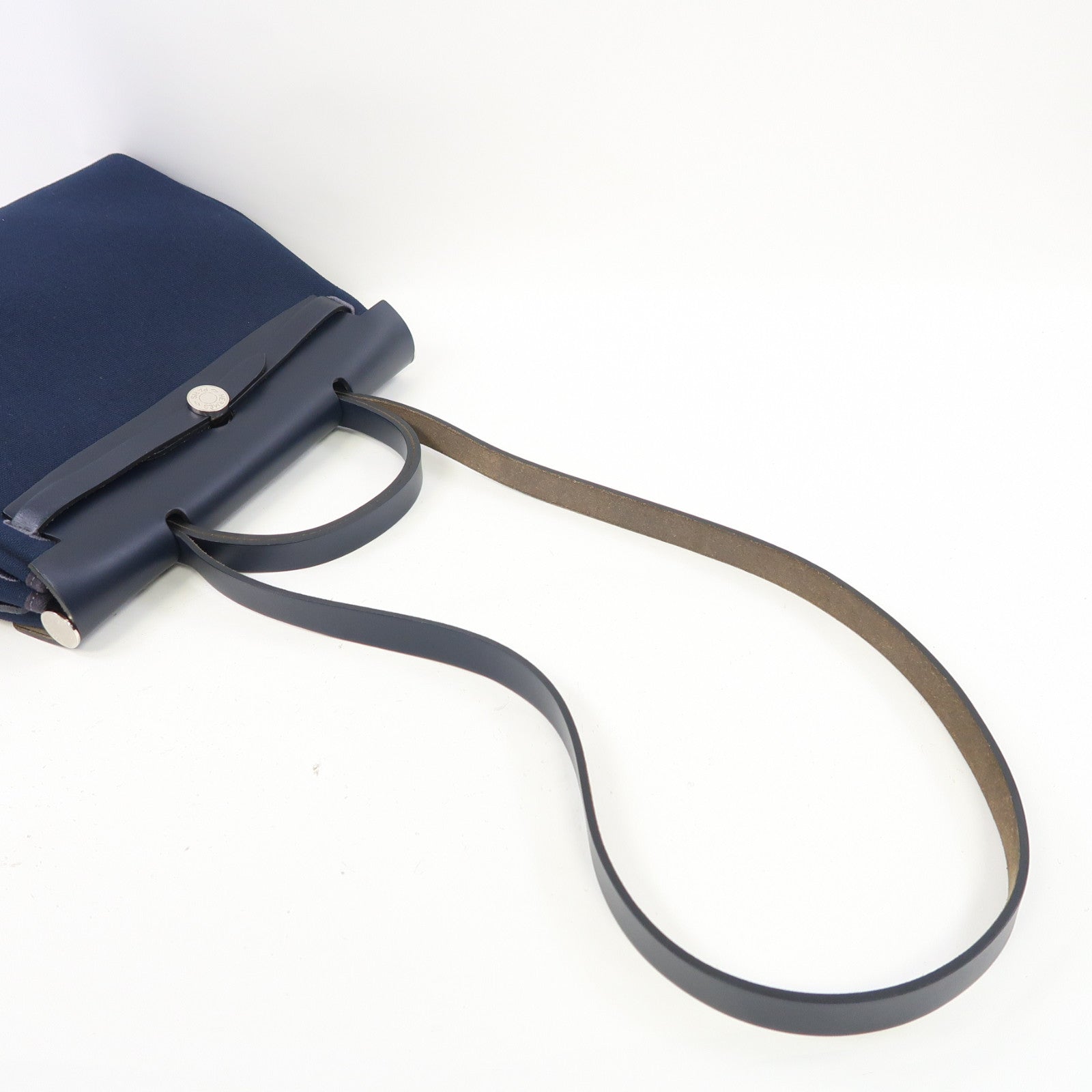 HERMES 帆布Herbag PM銀扣手挽肩背兩用袋藍色