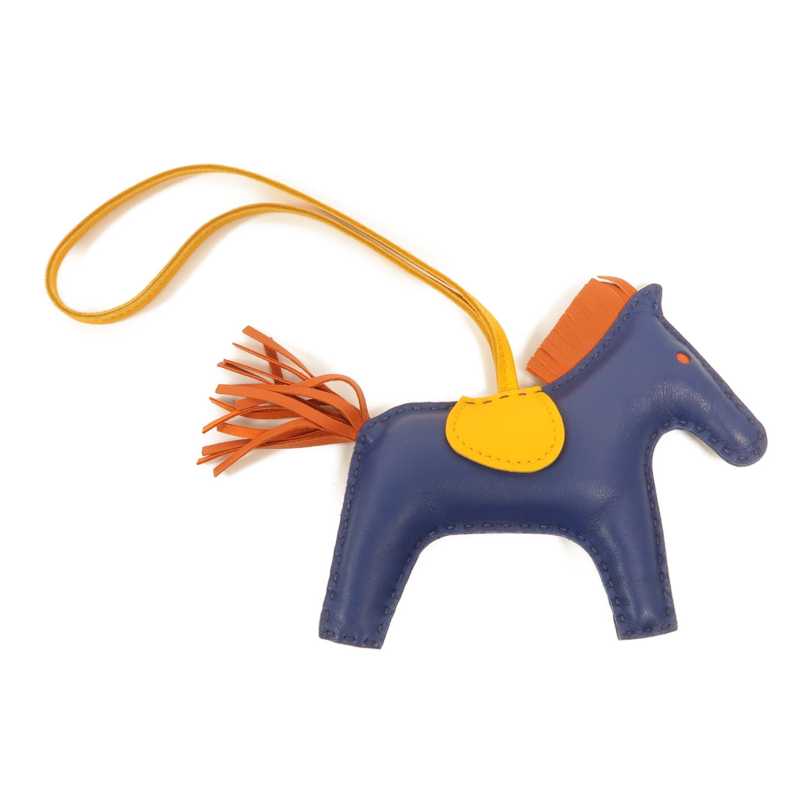 HERMES Milo皮革Rodeo MM掛飾Bleu de Malte/Amber/Orange Poppy