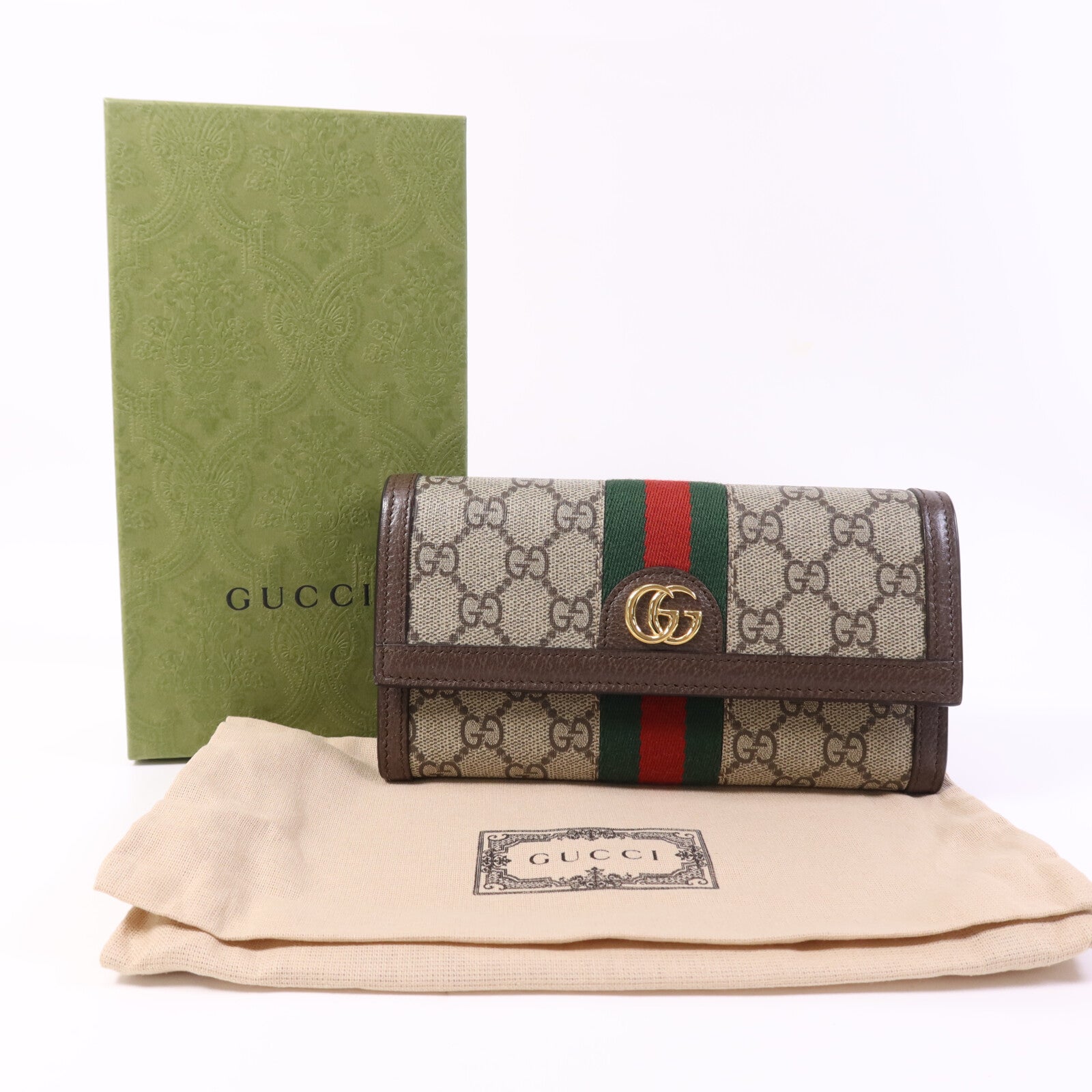 GUCCI 塗層帆布Ophidia GG金扣長錢包