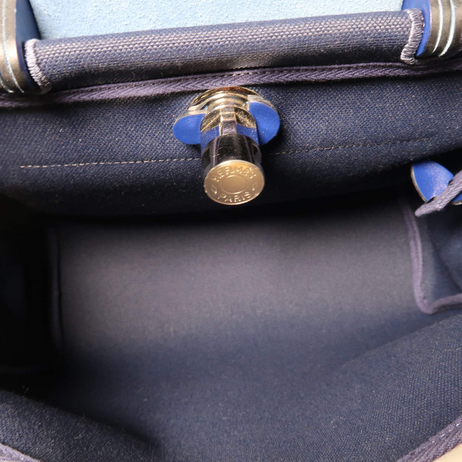 HERMES 帆布/皮革Herbag PM銀扣手挽肩背兩用袋寶石藍色