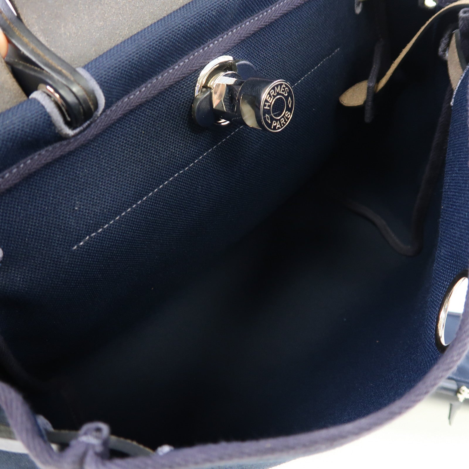 HERMES 帆布Herbag PM銀扣手挽肩背兩用袋藍色