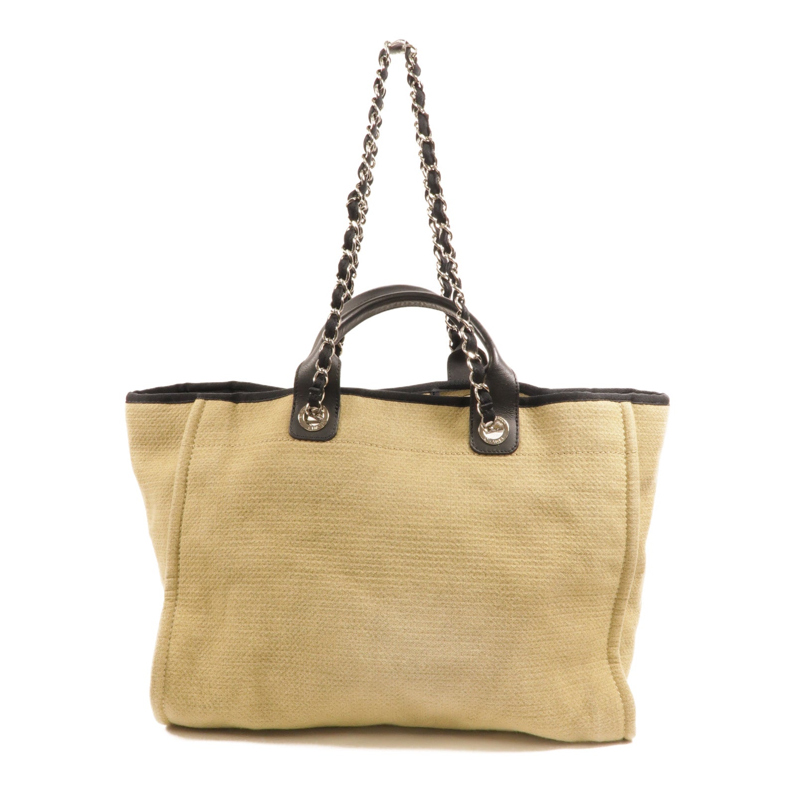CHANEL 帆布Deauville Tote Medium鏈帶手挽肩背兩用袋