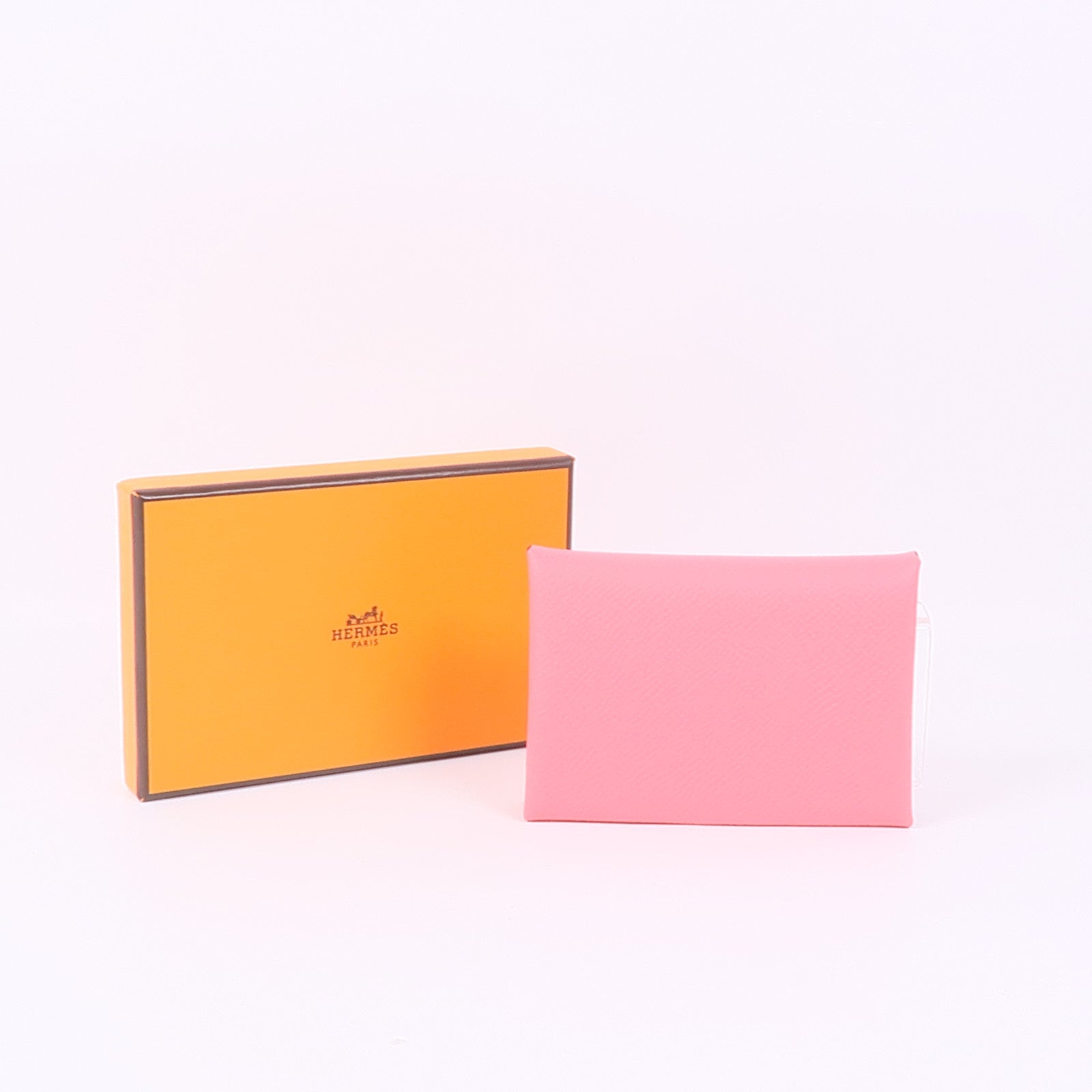 HERMES Epsom皮革Calvi Duo銀扣卡片套Rose Azalee