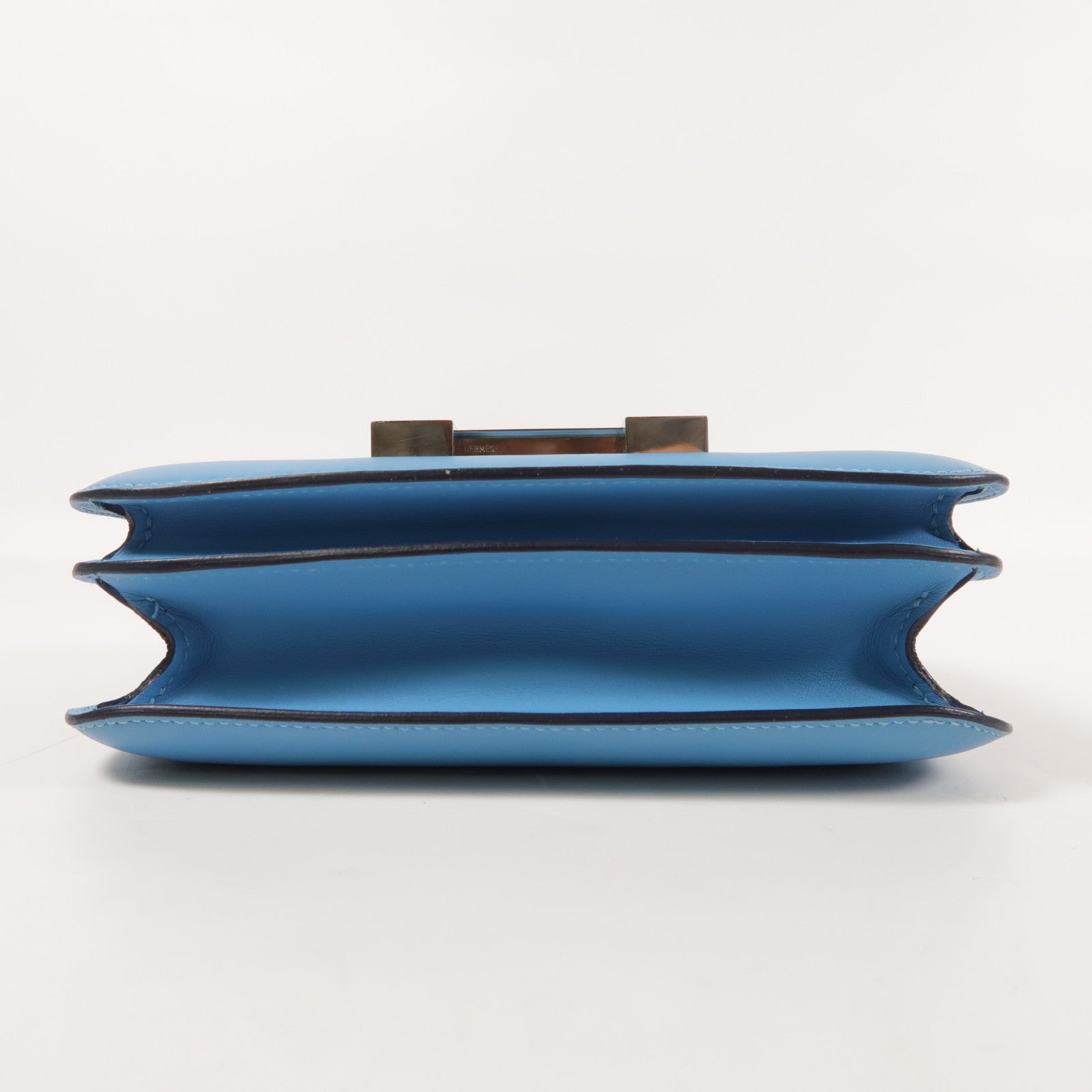 HERMES Swift皮革Constance Mini銀扣肩背袋Bleu du Nord