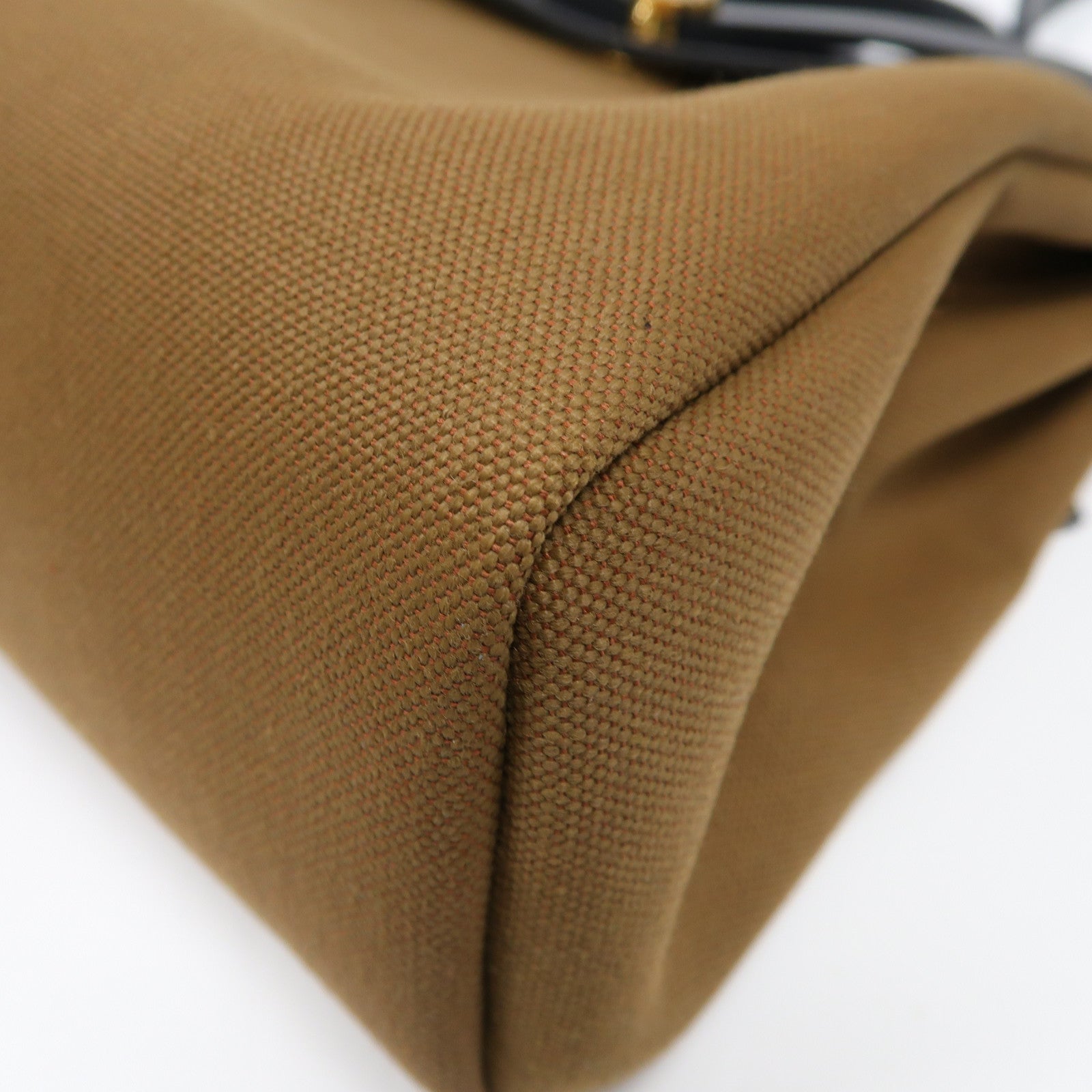 HERMES Toile Militaire帆布Herbag PM銀扣手挽肩背兩用袋粟子色/黑色