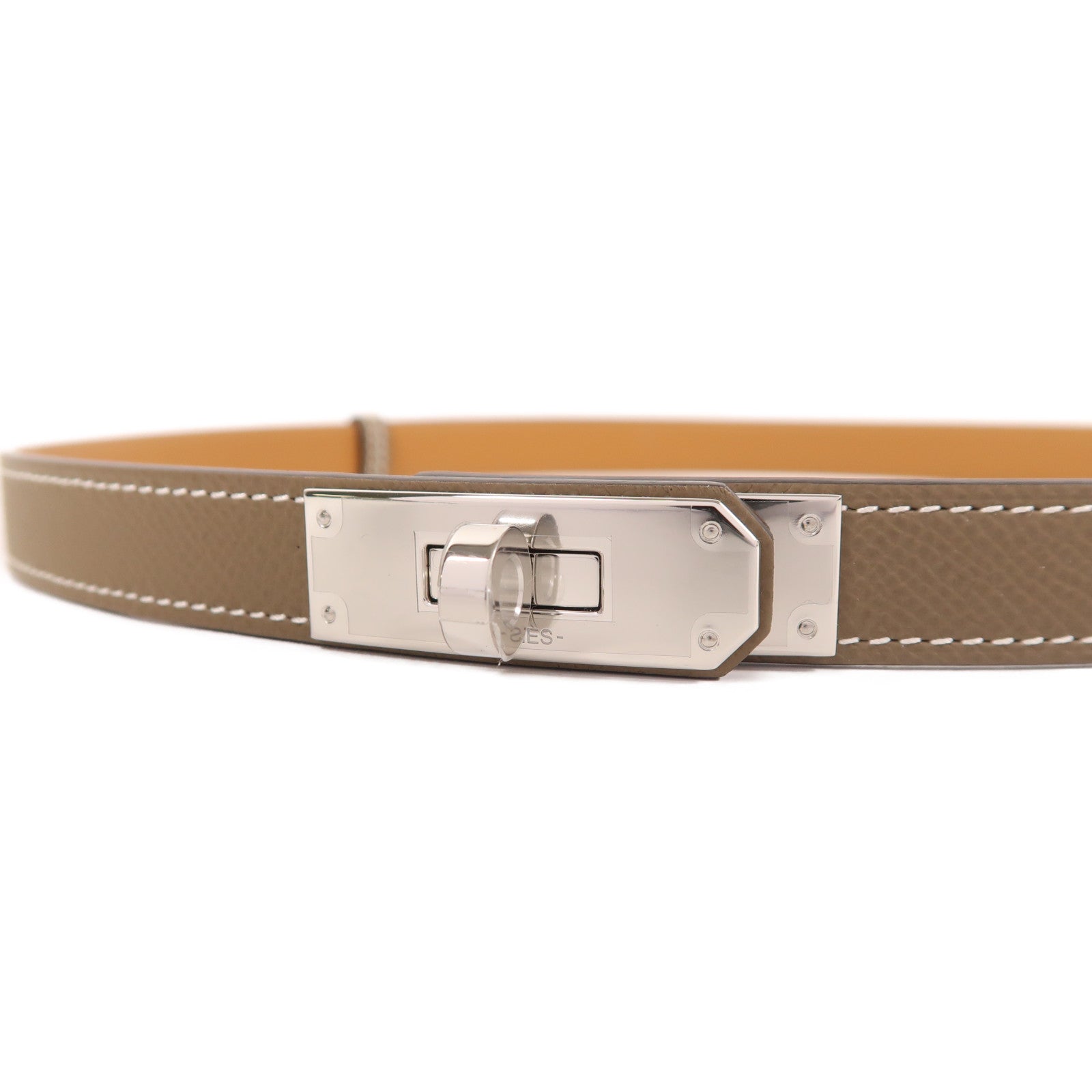 HERMES Epsom皮革Kelly 18 Belt銀扣皮帶18 Etoupe