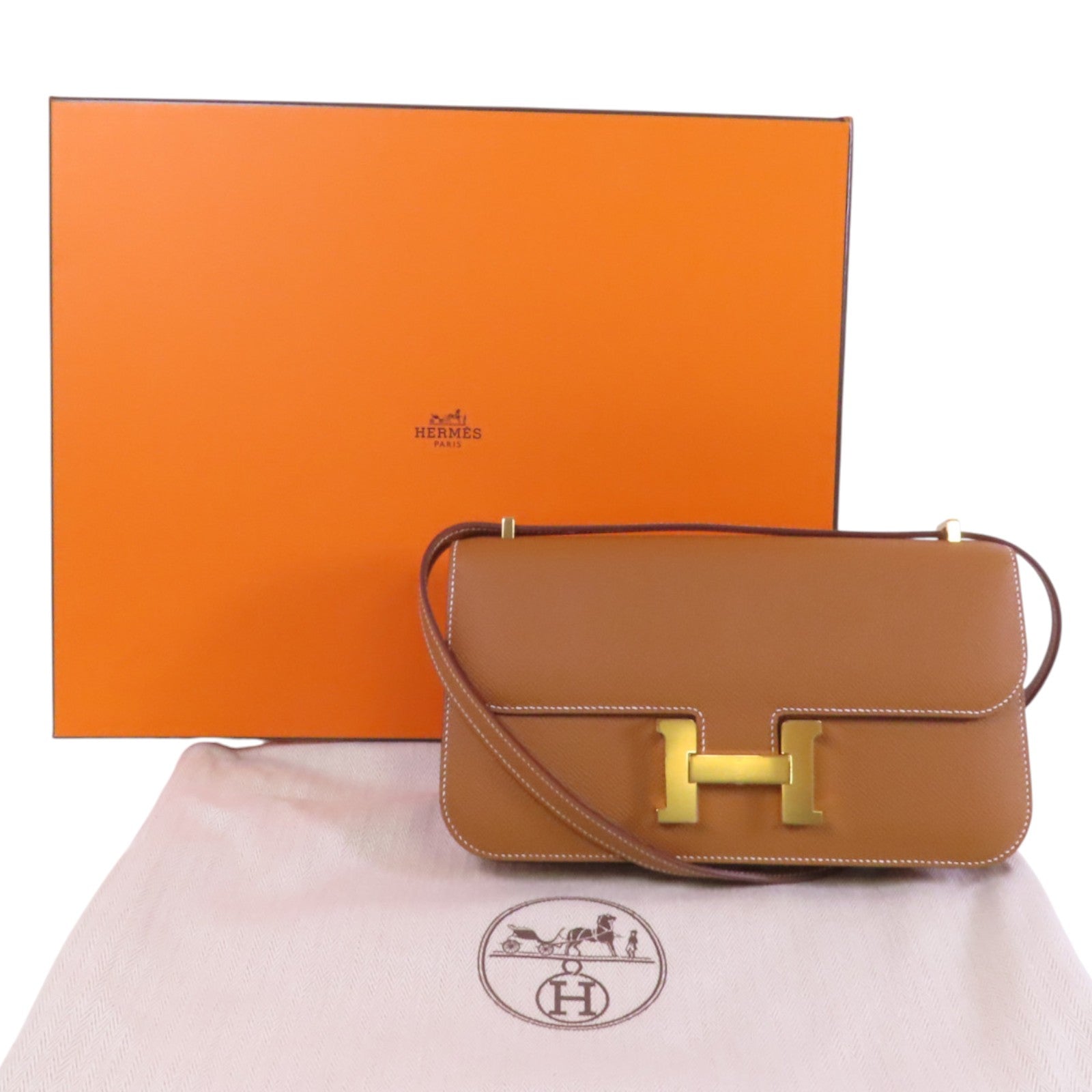 HERMES Epsom皮革Constance Elan金扣肩背袋