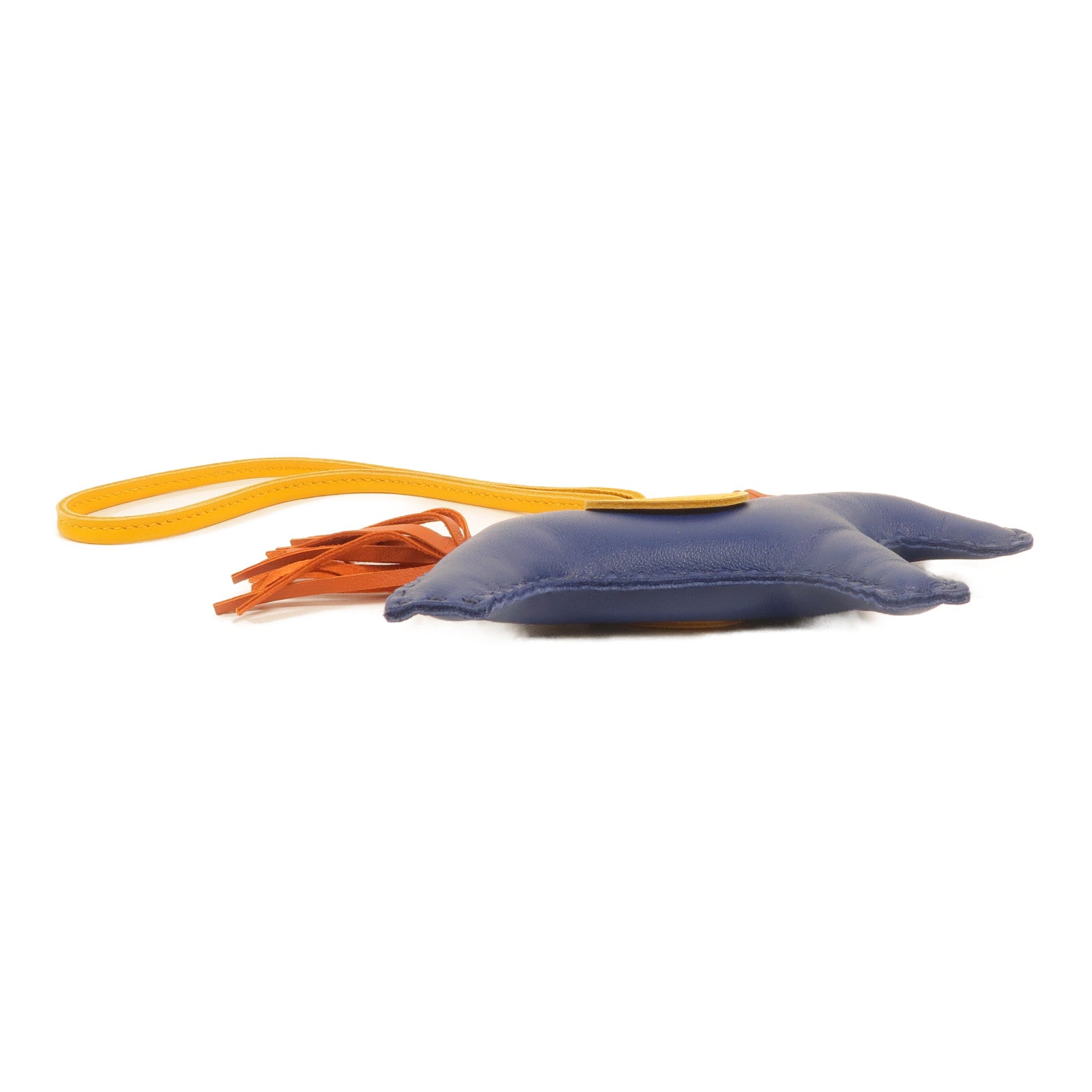 HERMES Milo皮革Rodeo MM掛飾Bleu de Malte/Amber/Orange Poppy