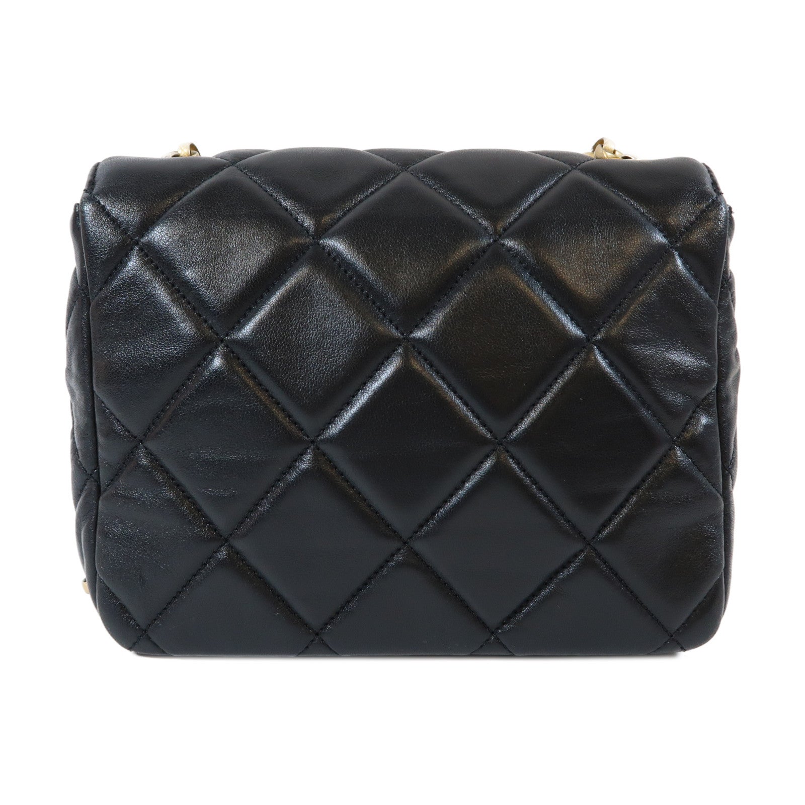 CHANEL 菱格羊皮皮革Medalion Flap金扣鏈帶肩背袋黑色