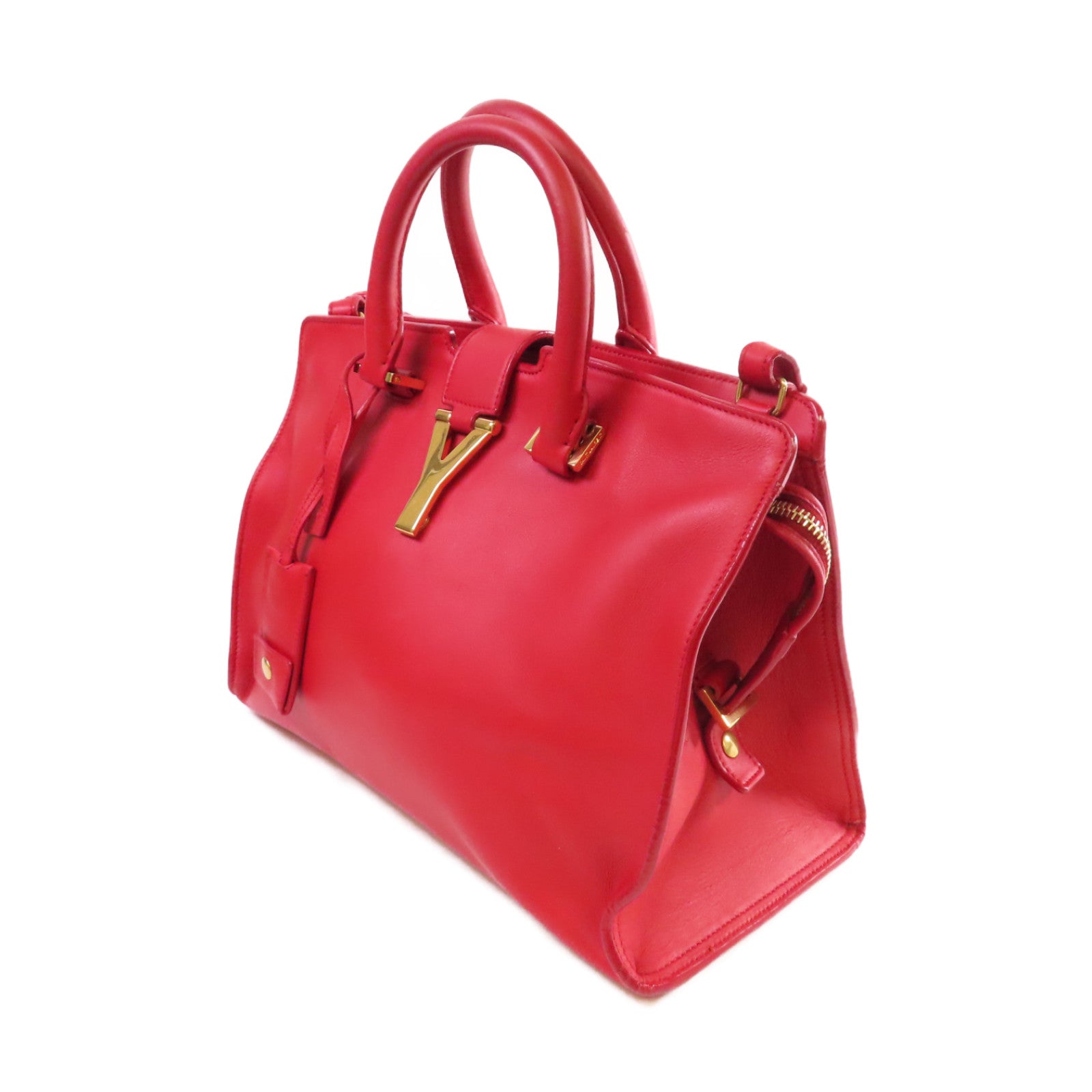 YVES SAINT LAURENT 【激減優惠】牛皮皮革2Way Shoulder Bag金扣手挽肩背兩用袋紅色