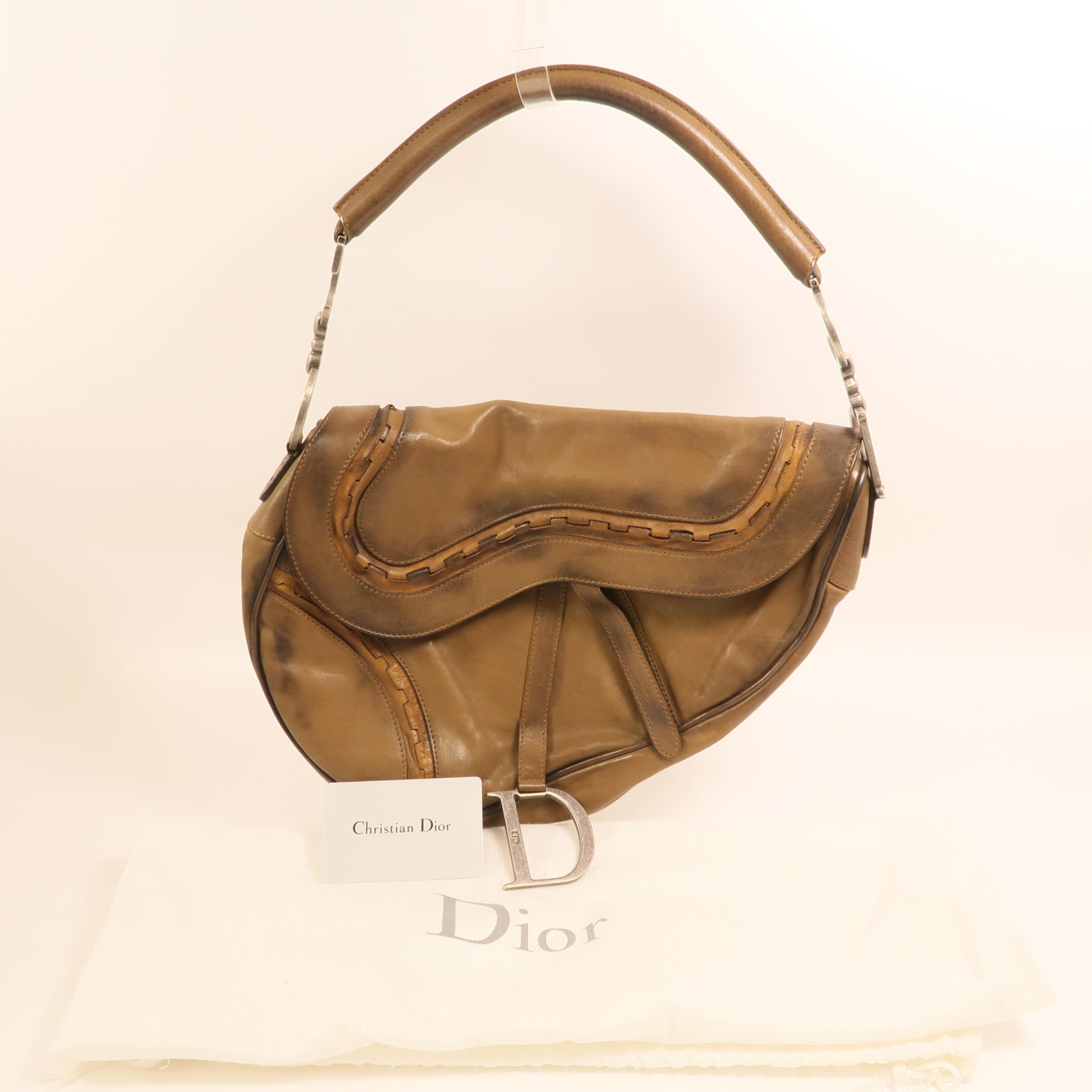 Dior 牛皮皮革Vintage Saddle Bag銀扣手挽袋