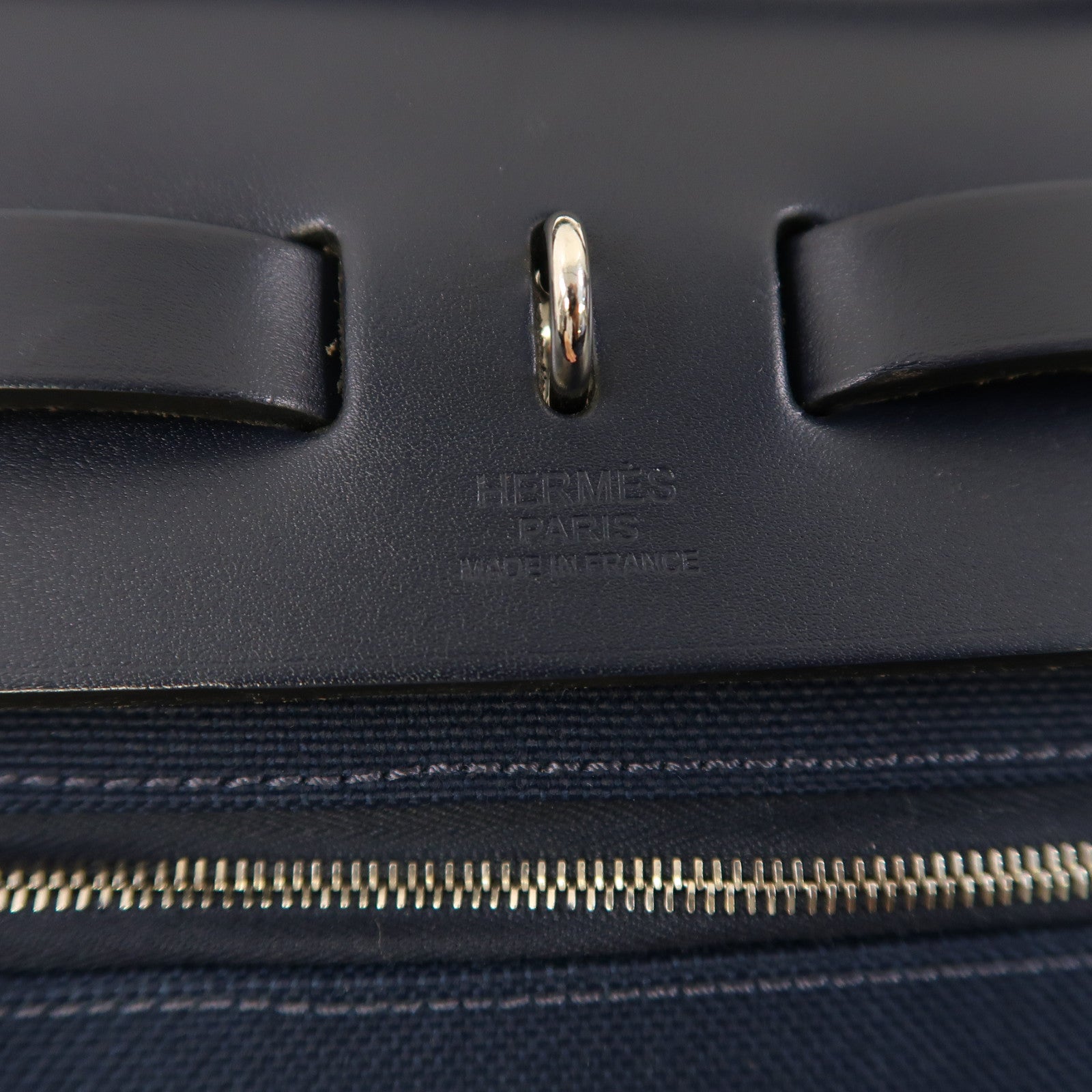 HERMES 帆布Herbag PM銀扣手挽肩背兩用袋藍色