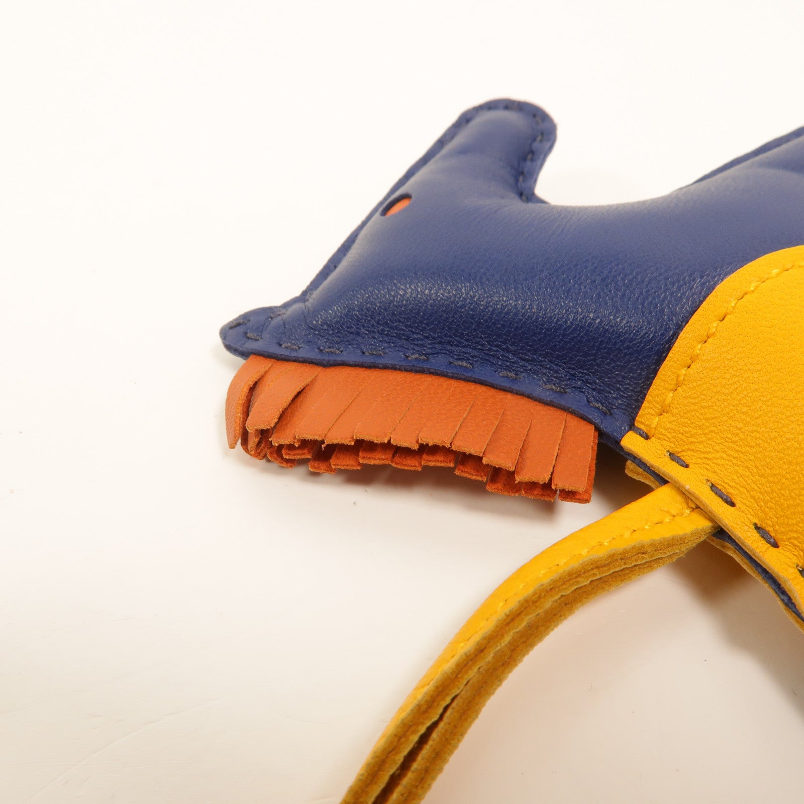 HERMES Milo皮革Rodeo MM掛飾Bleu de Malte/Amber/Orange Poppy