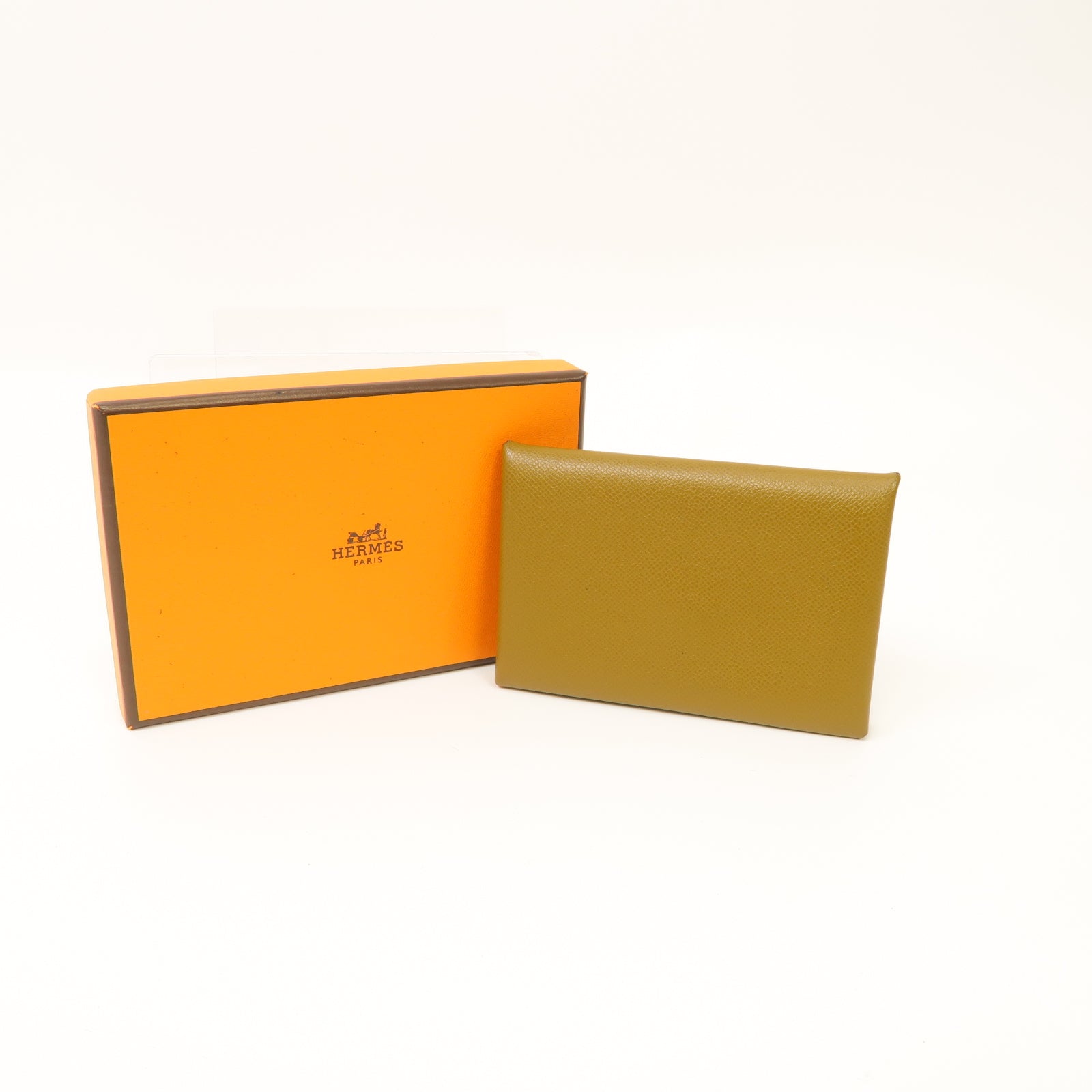 HERMES Epsom皮革Calvi Card Case銀扣卡片套棕色
