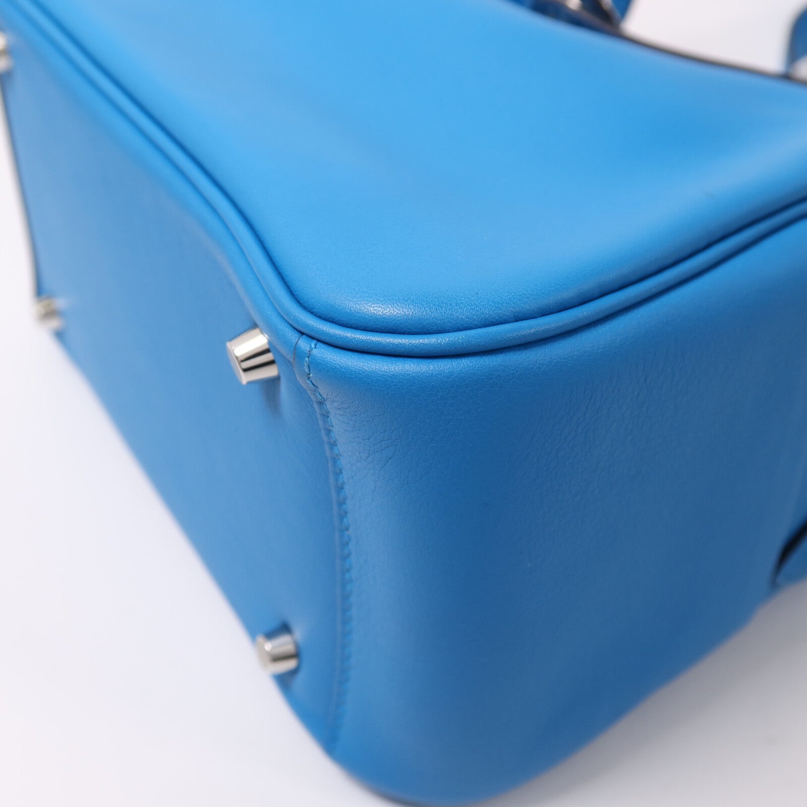 HERMES Swift皮革Mini Lindy銀扣手挽肩背兩用袋Bleu Frida