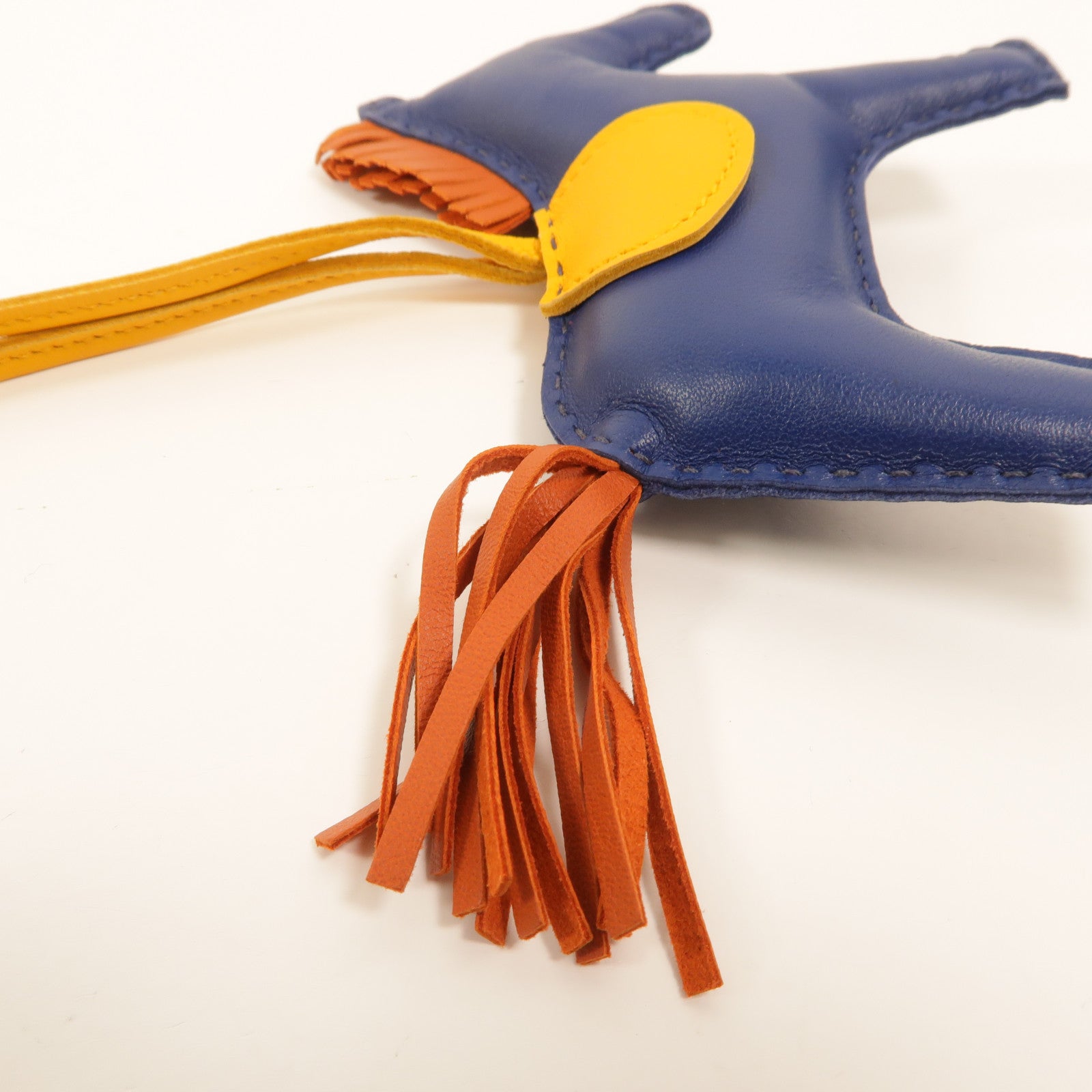 HERMES Milo皮革Rodeo MM掛飾Bleu de Malte/Amber/Orange Poppy