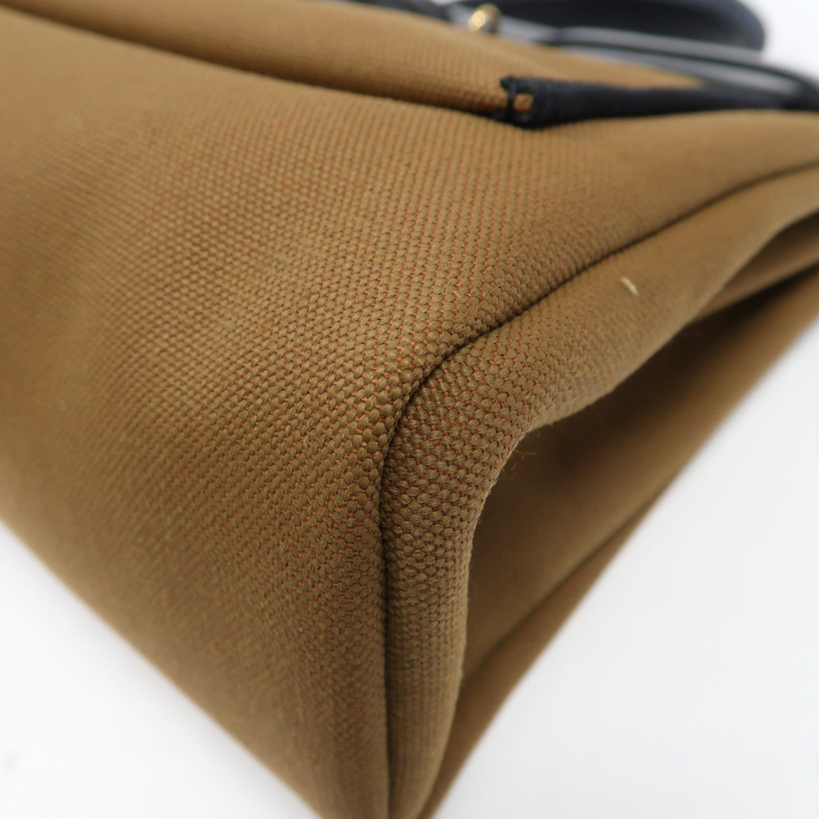 HERMES Toile Militaire帆布Herbag PM銀扣手挽肩背兩用袋粟子色/黑色
