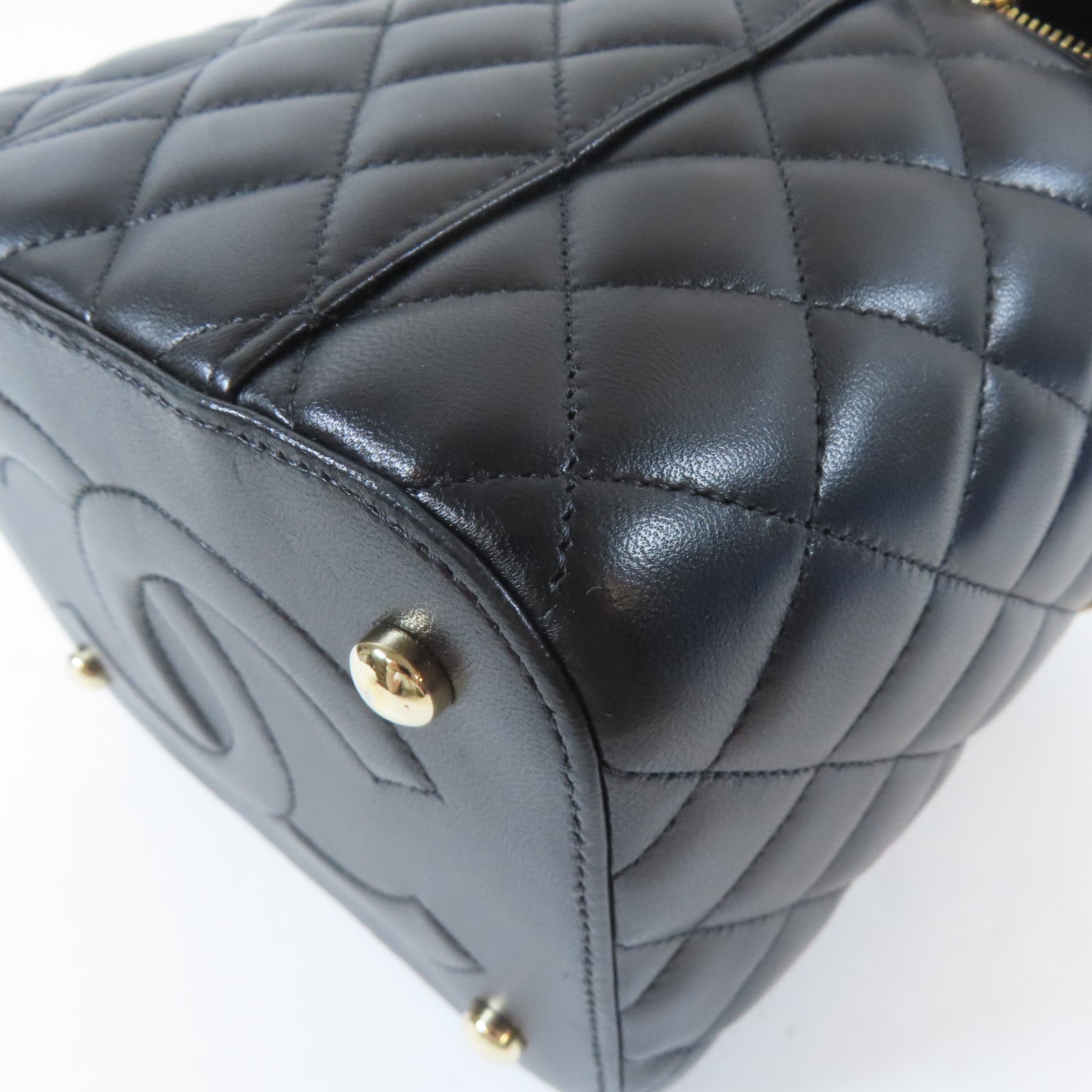 CHANEL 【激減優惠】菱格羊皮皮革Vanity Case金扣手挽肩背兩用袋黑色