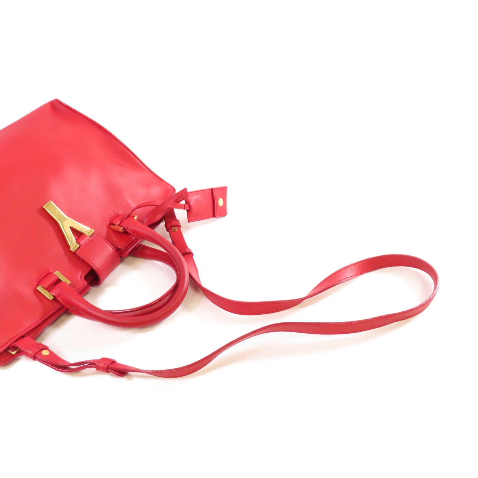 YVES SAINT LAURENT 【激減優惠】牛皮皮革2Way Shoulder Bag金扣手挽肩背兩用袋紅色
