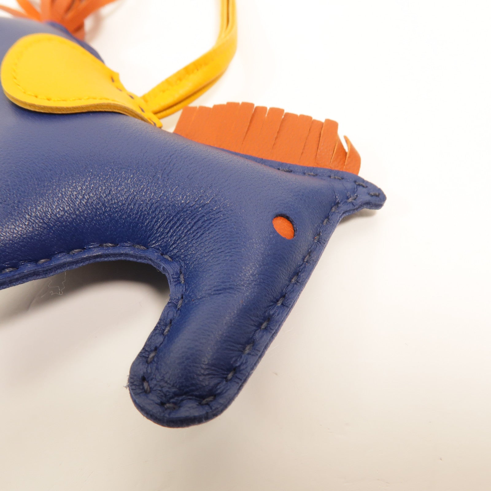 HERMES Milo皮革Rodeo MM掛飾Bleu de Malte/Amber/Orange Poppy