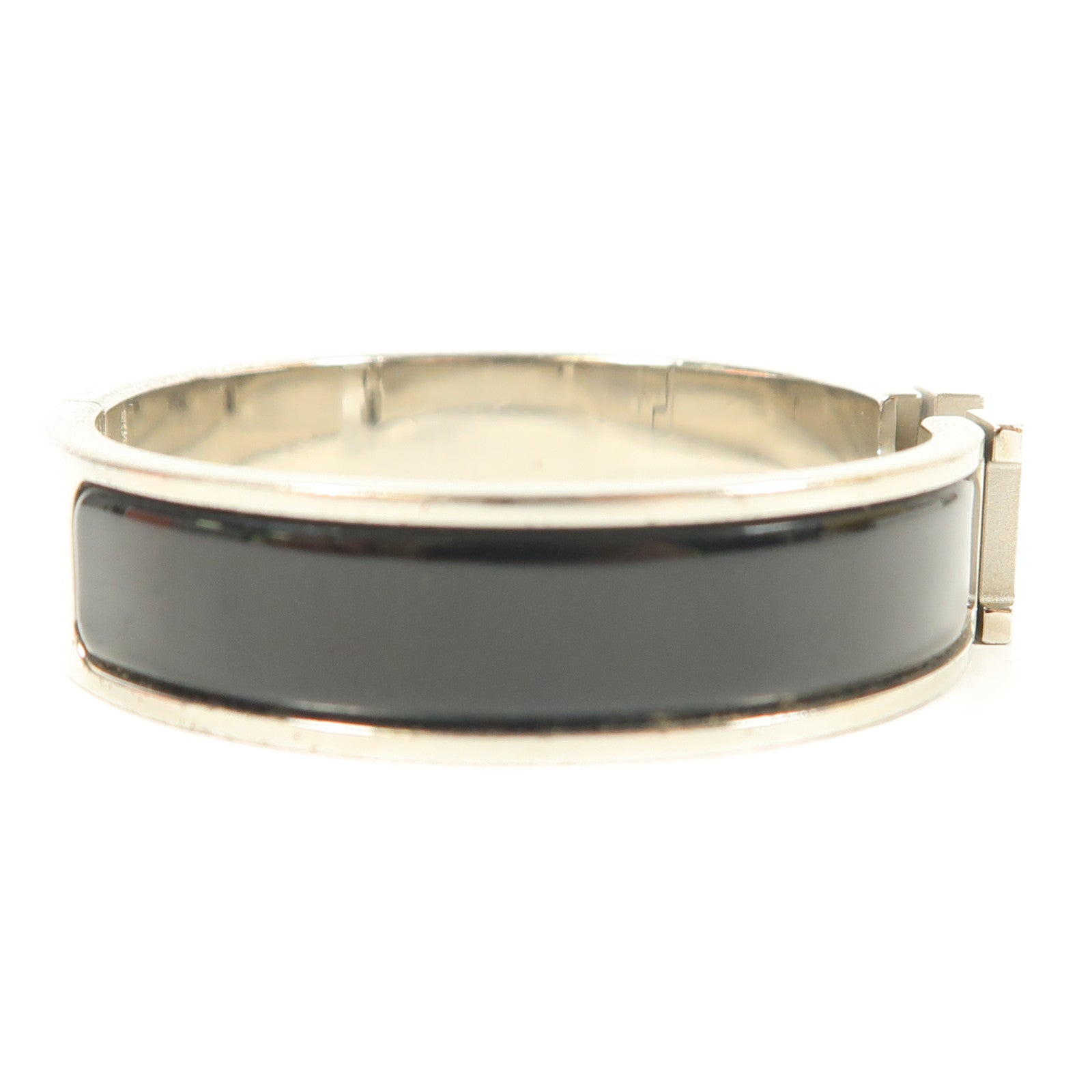 HERMES 金屬Clic H銀扣手鐲Noir