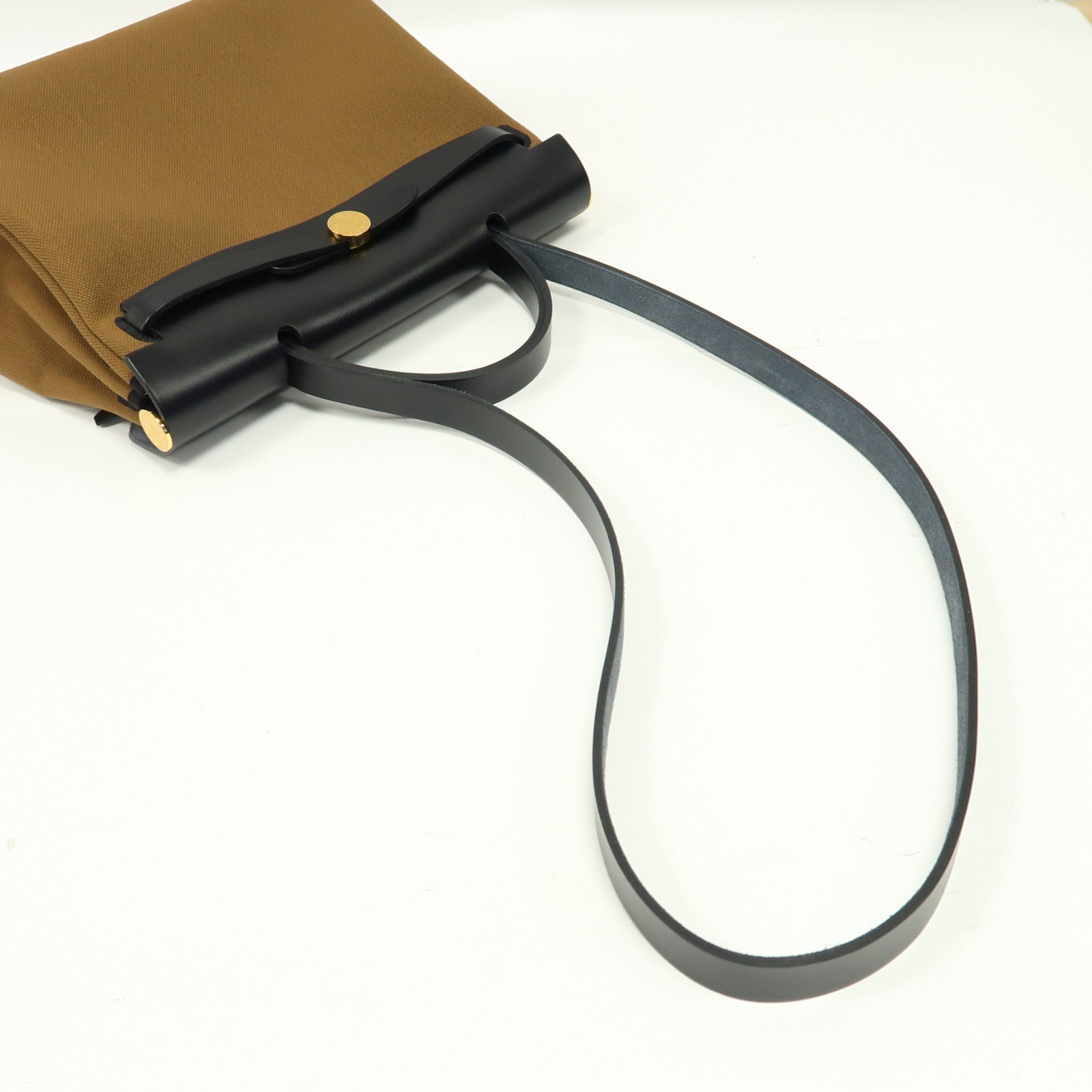 HERMES Toile Militaire帆布Herbag PM銀扣手挽肩背兩用袋粟子色/黑色