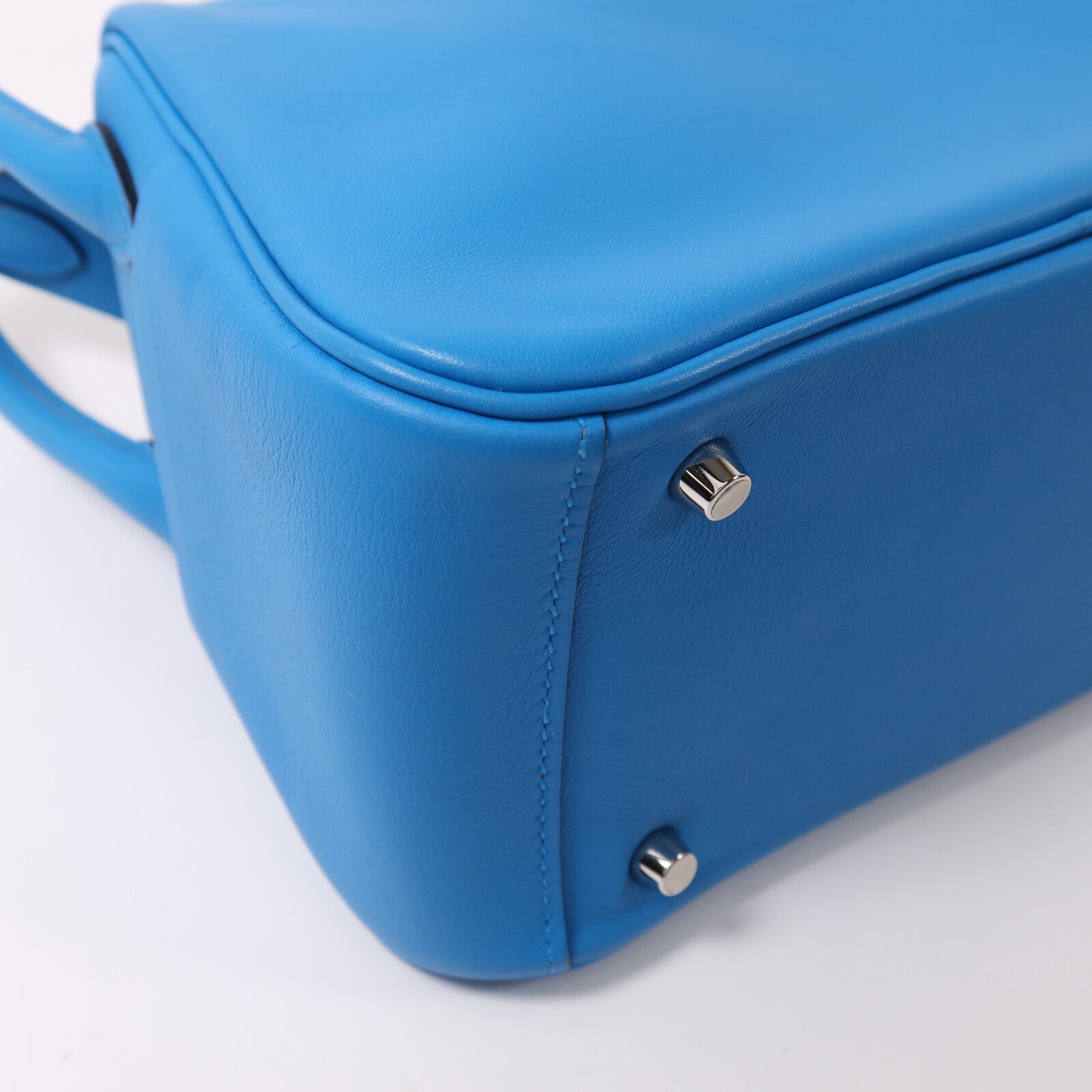 HERMES Swift皮革Mini Lindy銀扣手挽肩背兩用袋Bleu Frida