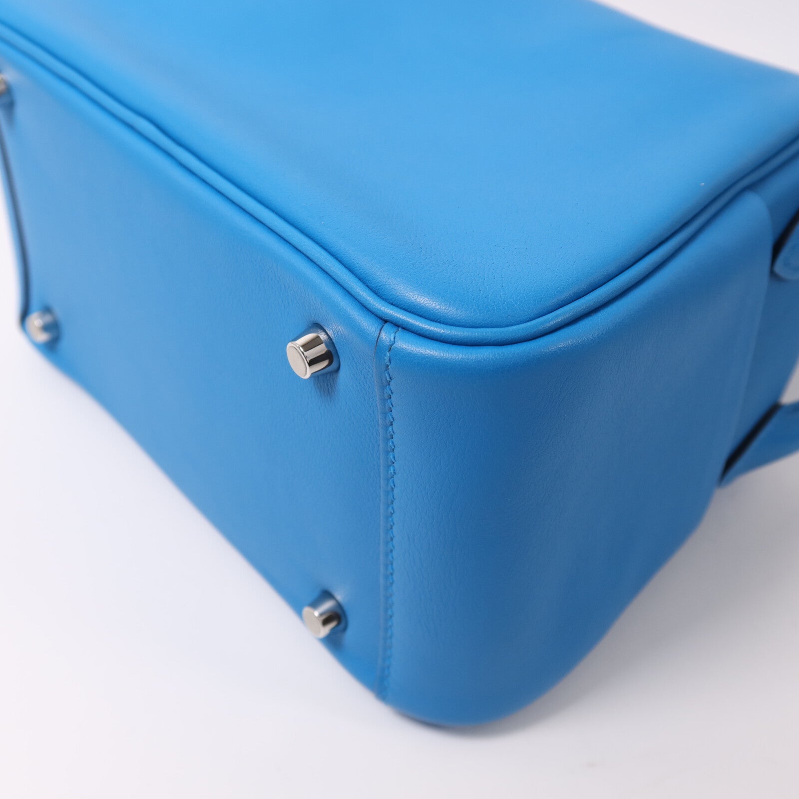 HERMES Swift皮革Mini Lindy銀扣手挽肩背兩用袋Bleu Frida