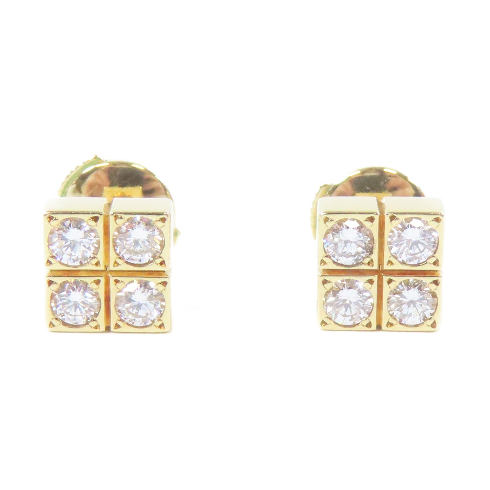 CARTIER 18K黃金Square Diamond Earrings鑽石耳環