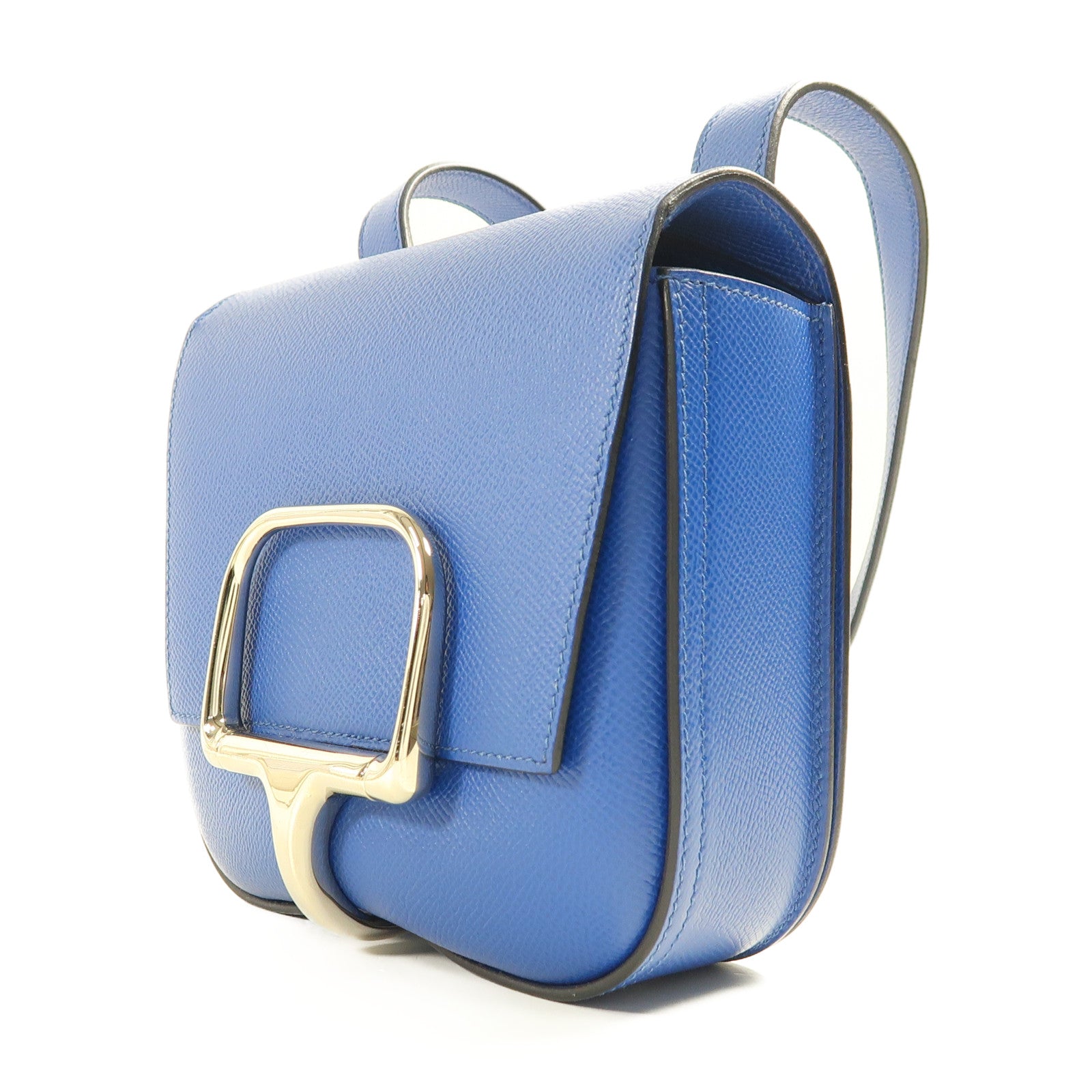 HERMES Epsom皮革Della Cavalleria Mini銀扣肩背袋Bleu Saphir