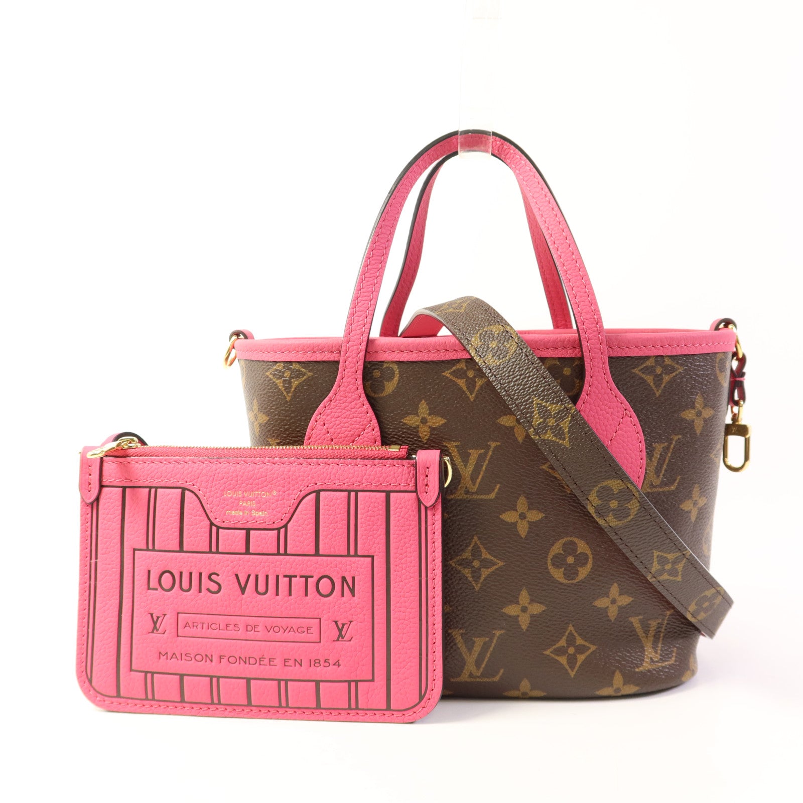 LOUIS VUITTON Monogram Neverfull Bandouliere Inside Out BB金扣手挽肩背兩用袋