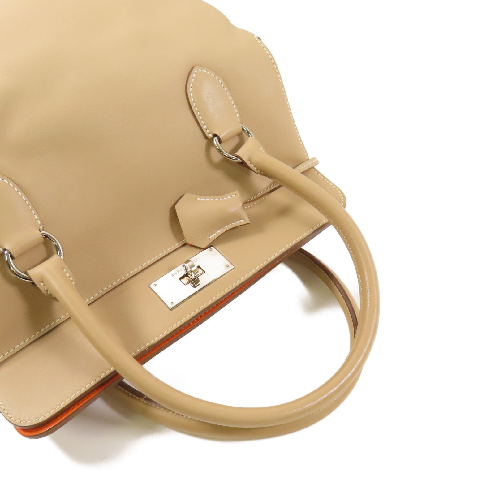 HERMES Swift皮革Toolbox 26銀扣手挽肩背兩用袋Argile/淺褐色