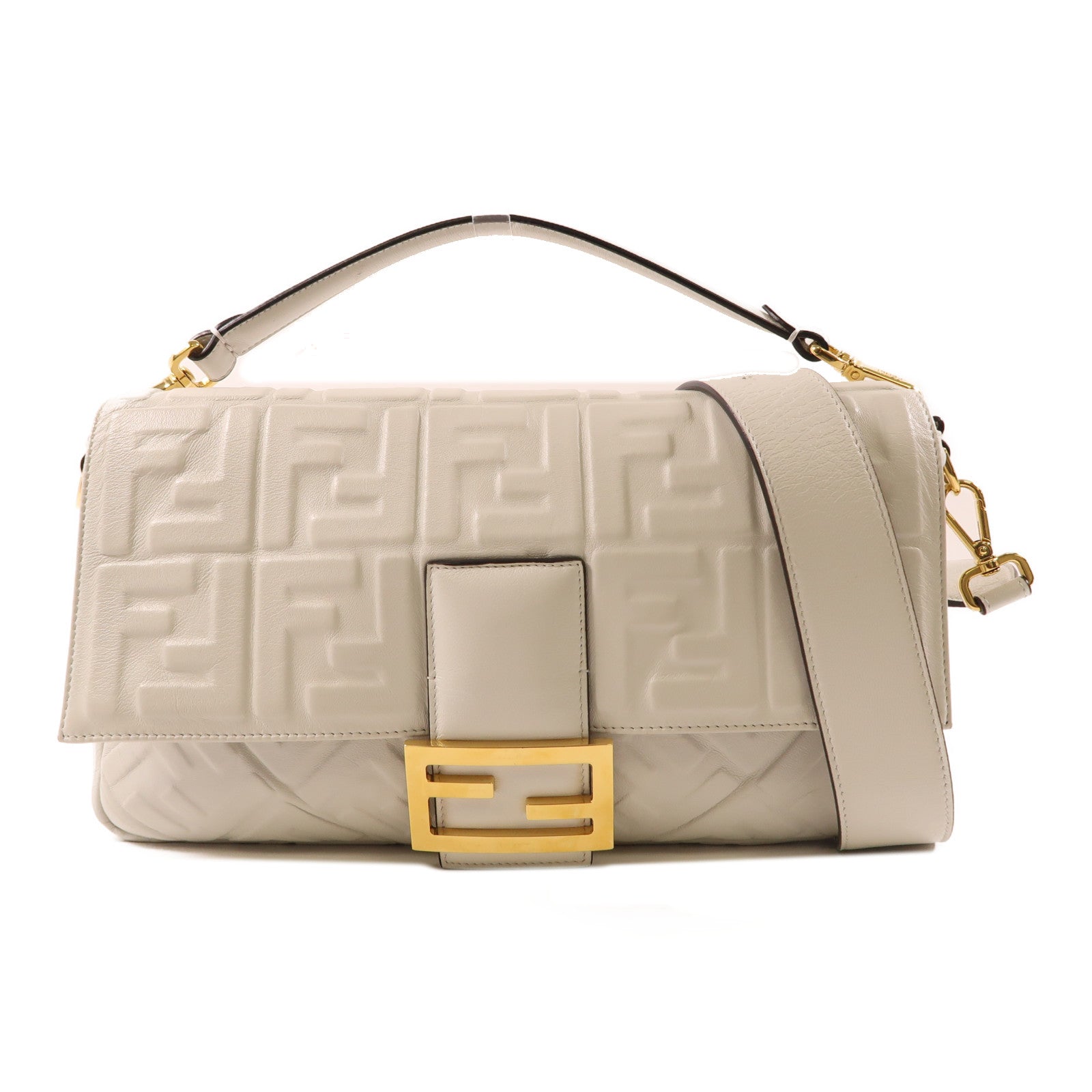 FENDI 牛皮皮革Baguette Bag金扣手挽肩背兩用袋白色