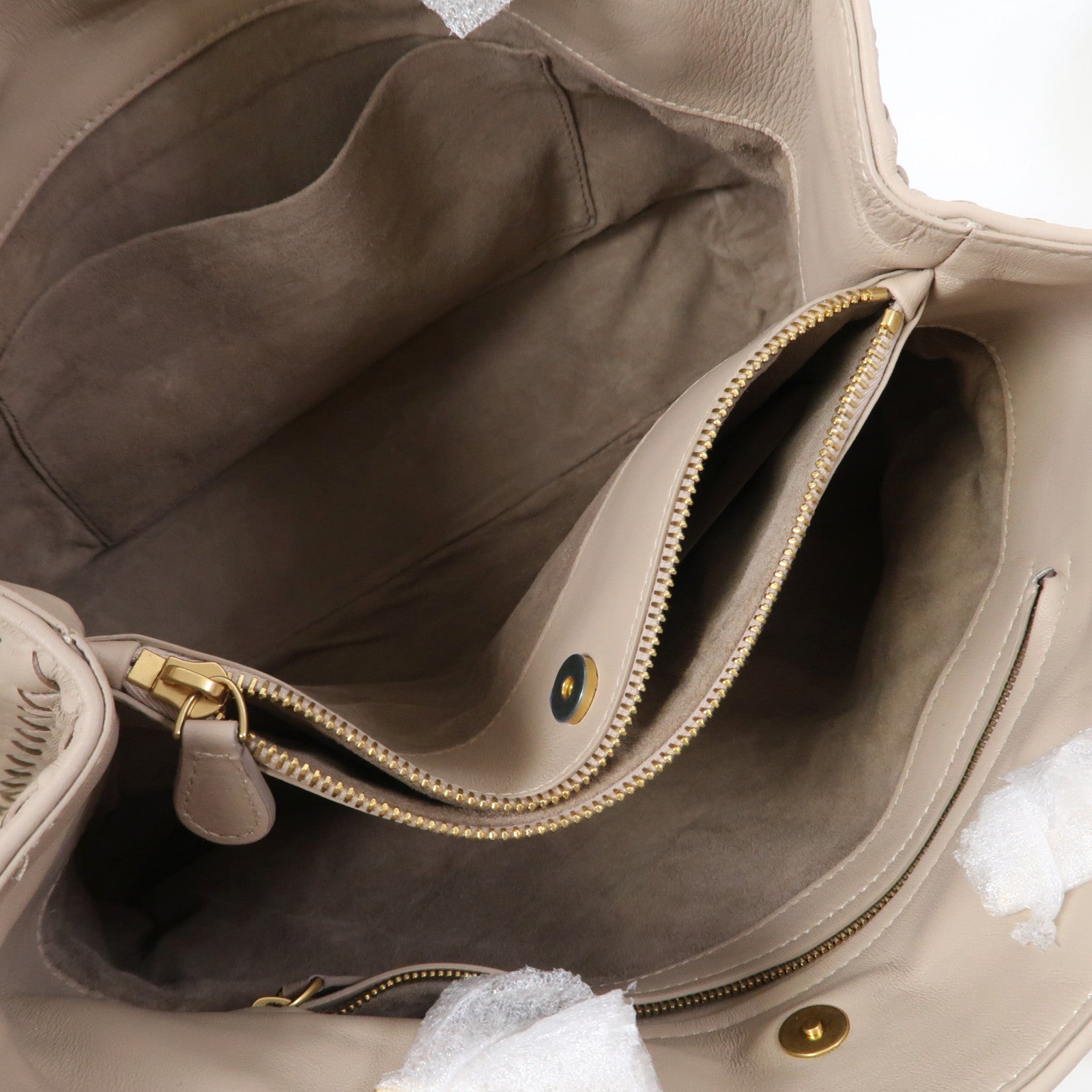 BOTTEGA VENETA 織紋皮革Shoulder Bag金扣肩背袋米色