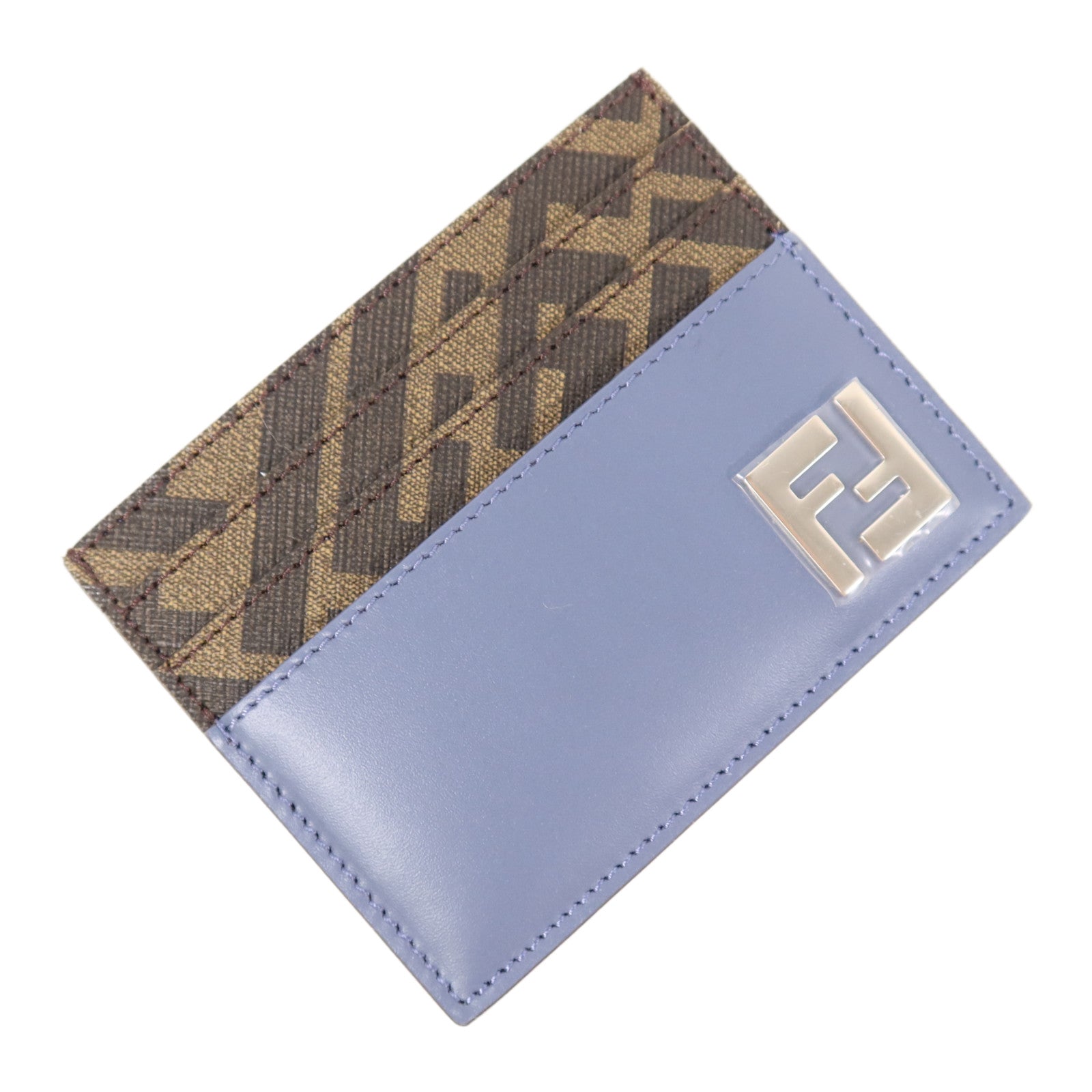 FENDI SHW Squared Card Case Leather/Coated Canvas Blue/Brown 7341
