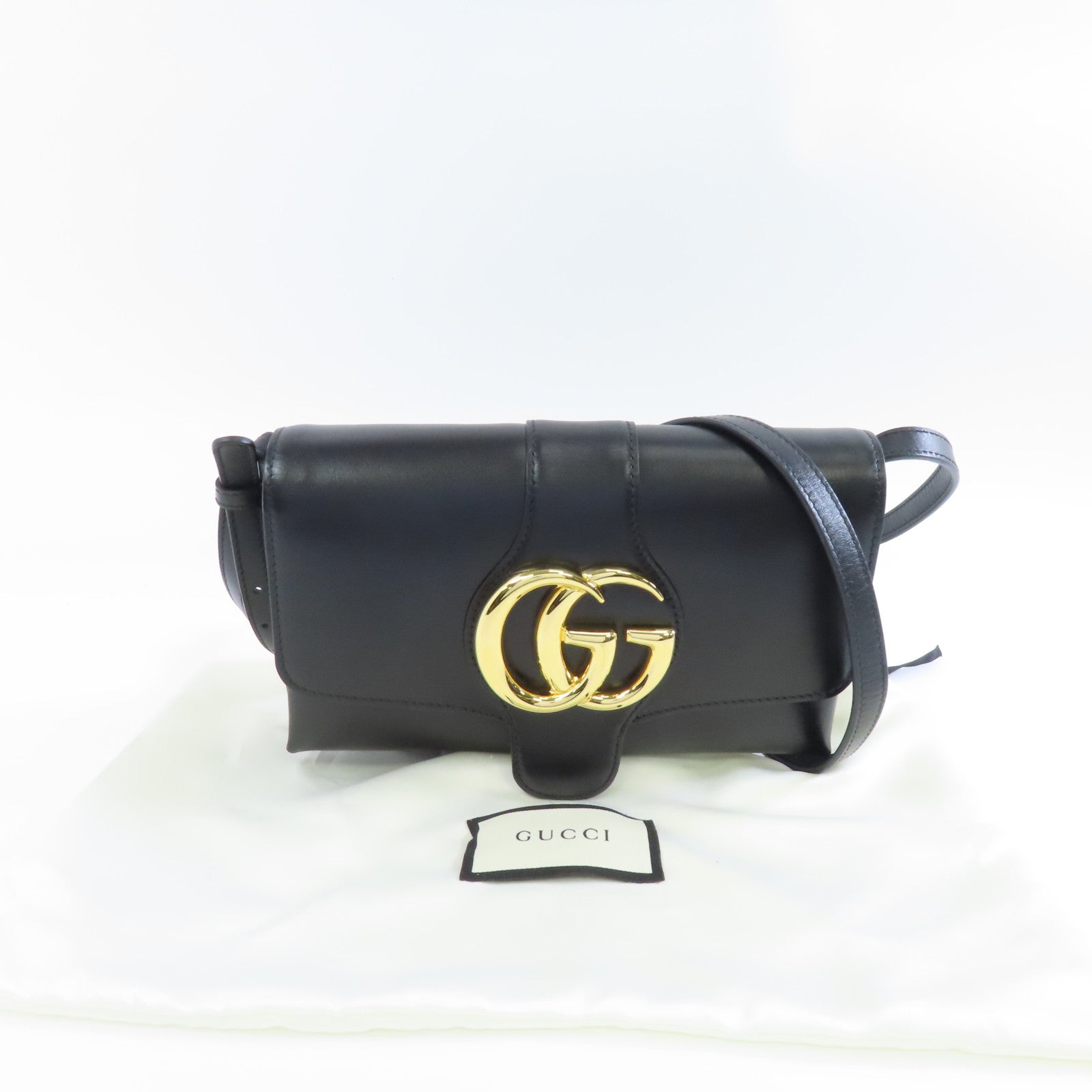 GUCCI 牛皮皮革Double GG Shoulder Bag金扣肩背袋黑色