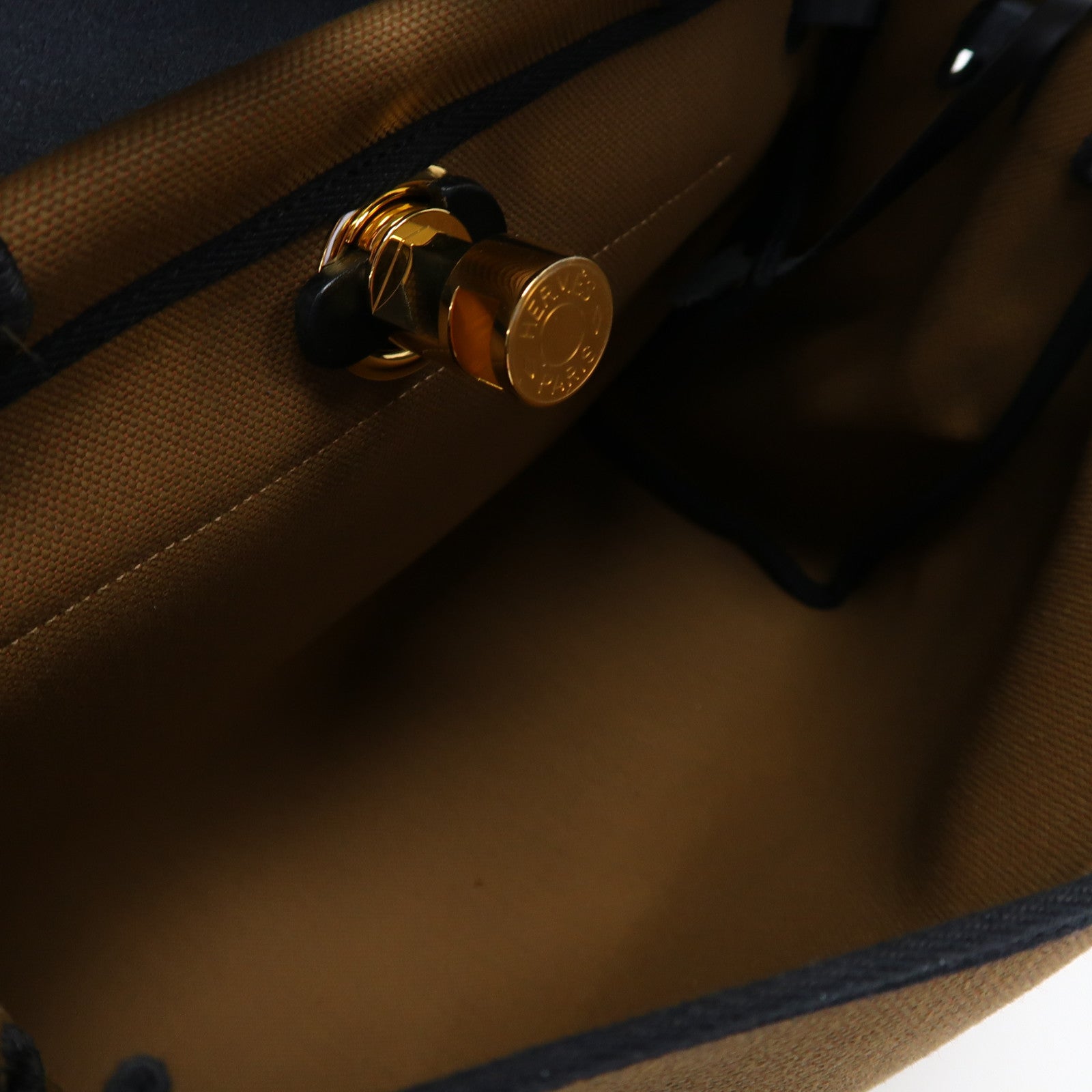 HERMES Toile Militaire帆布Herbag PM銀扣手挽肩背兩用袋粟子色/黑色