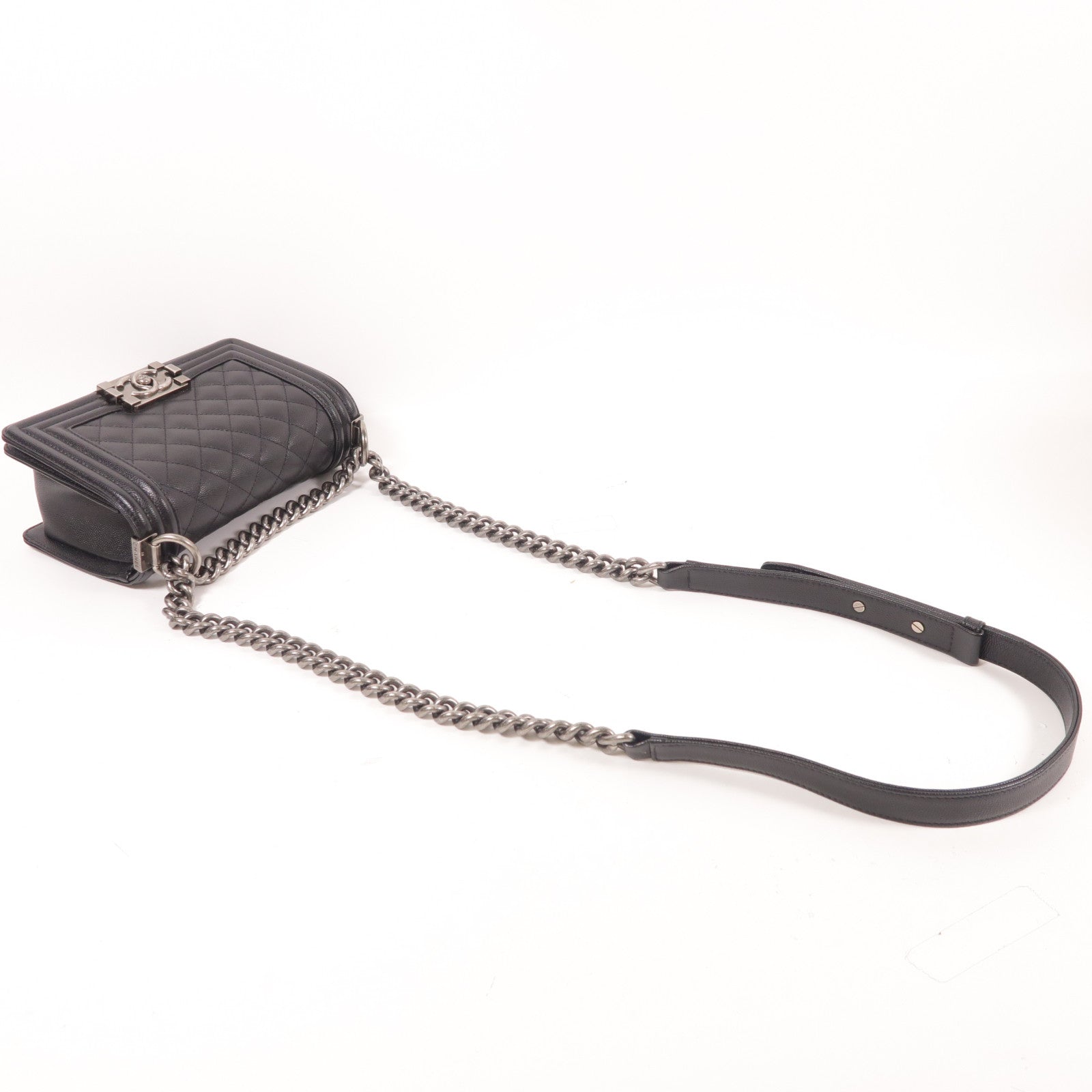 CHANEL CC SHW Boy 20 Chain Shoulder Bag Calfskin Leather Black