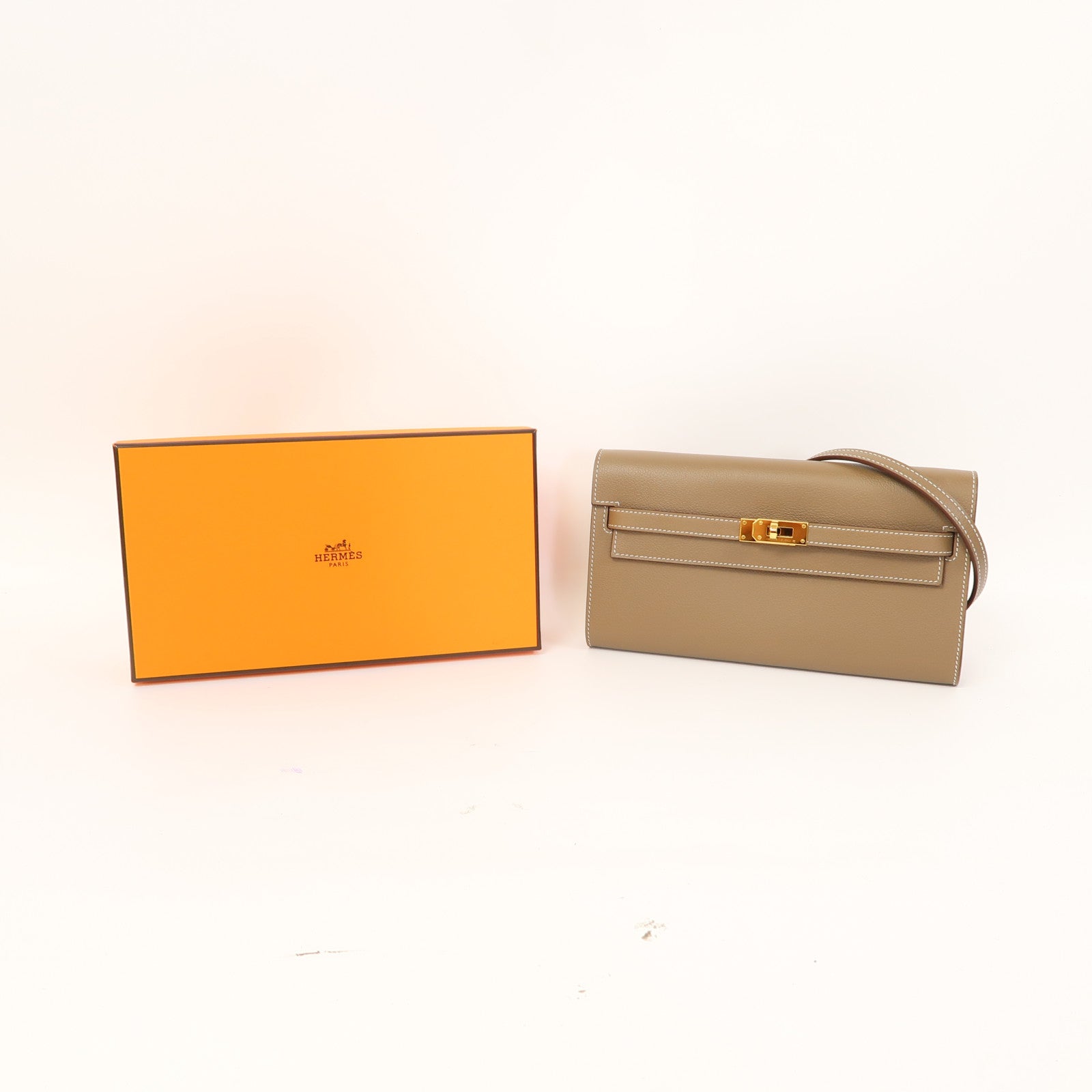 HERMES Evercolor皮革Kelly To Go金扣肩背袋大象灰色