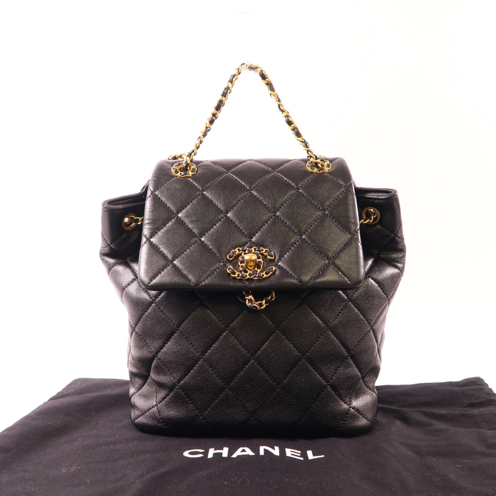 CHANEL 羊皮皮革C19 Backpack金扣背包