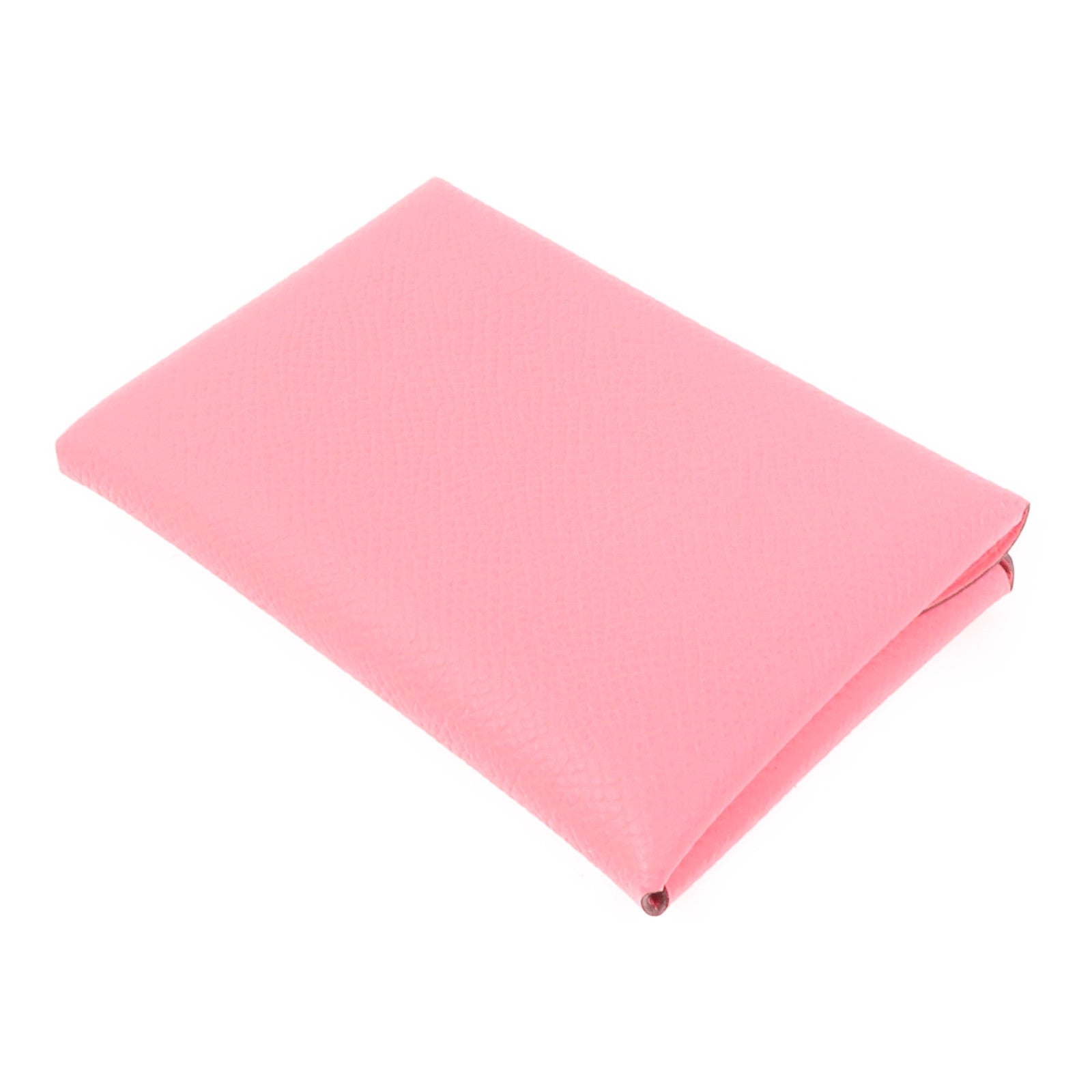 HERMES Epsom皮革Calvi Duo銀扣卡片套Rose Azalee