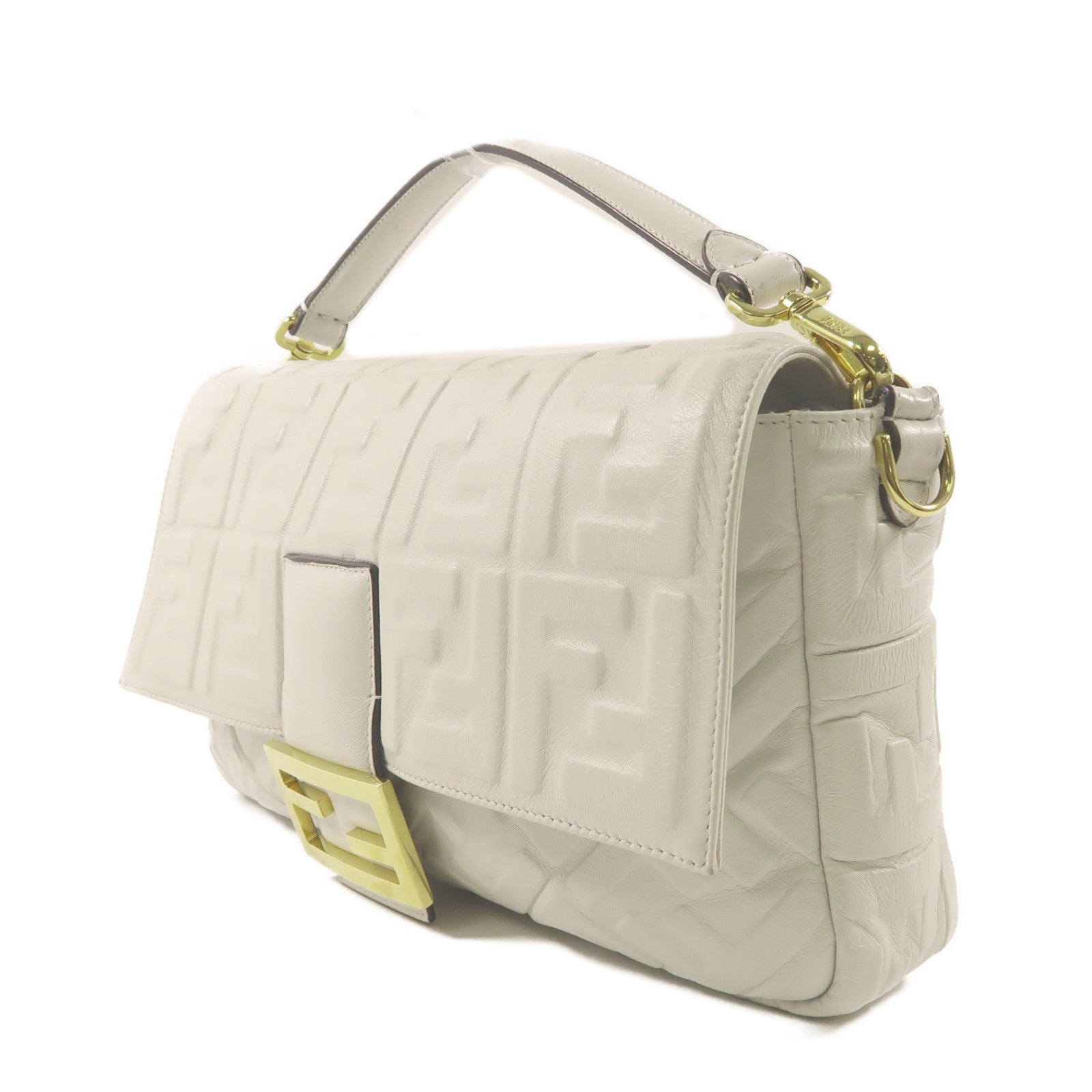 FENDI 牛皮皮革Baguette Bag金扣手挽肩背兩用袋白色